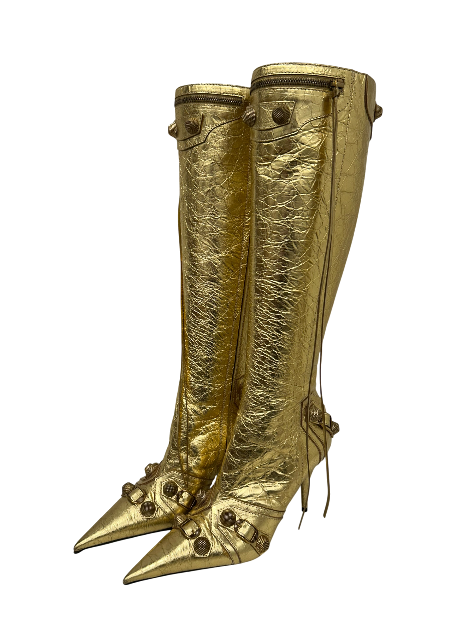BALENCIAGA/Heels/EU 37/Lambskin/GLD/CRINCKLE BNWT CAGOLE HEEL view 1