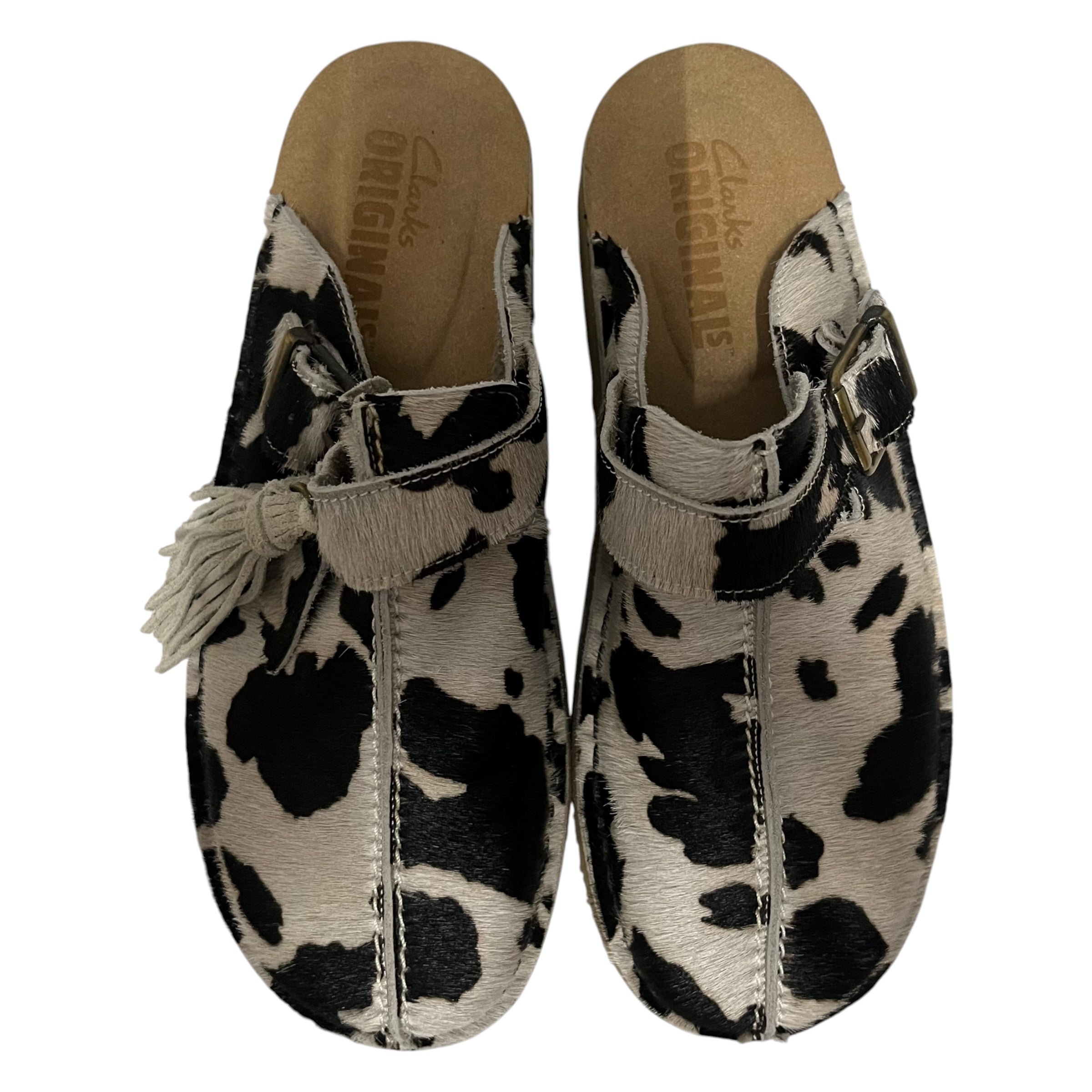 Clarks/Sandals/Animal Pattern/Sheepskin/WHT/clarks cow print mules view 4