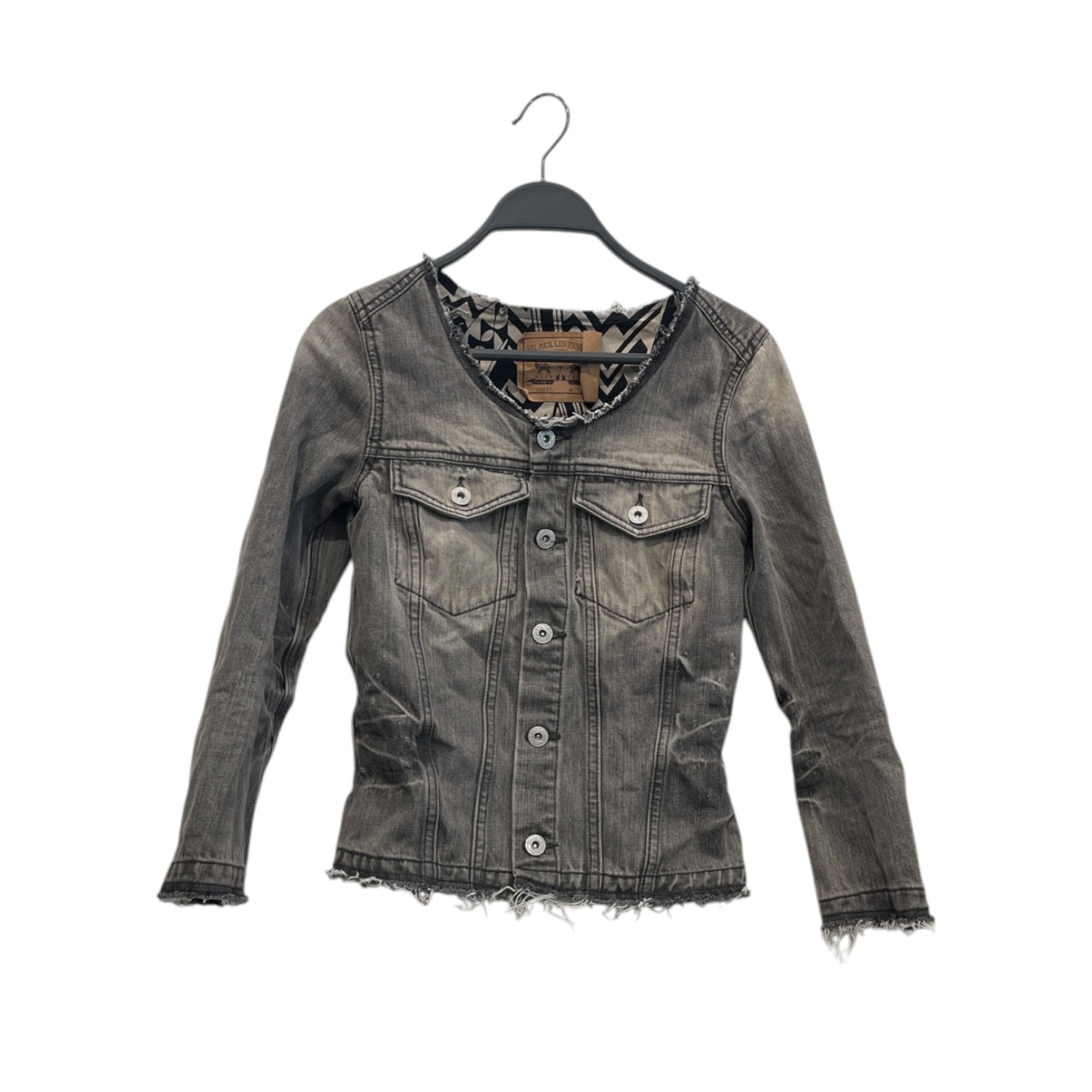 5351 POUR LES FEMMES/Denim Jkt/L/Cotton/GRY/lowcut collarless crop sleeve view 1