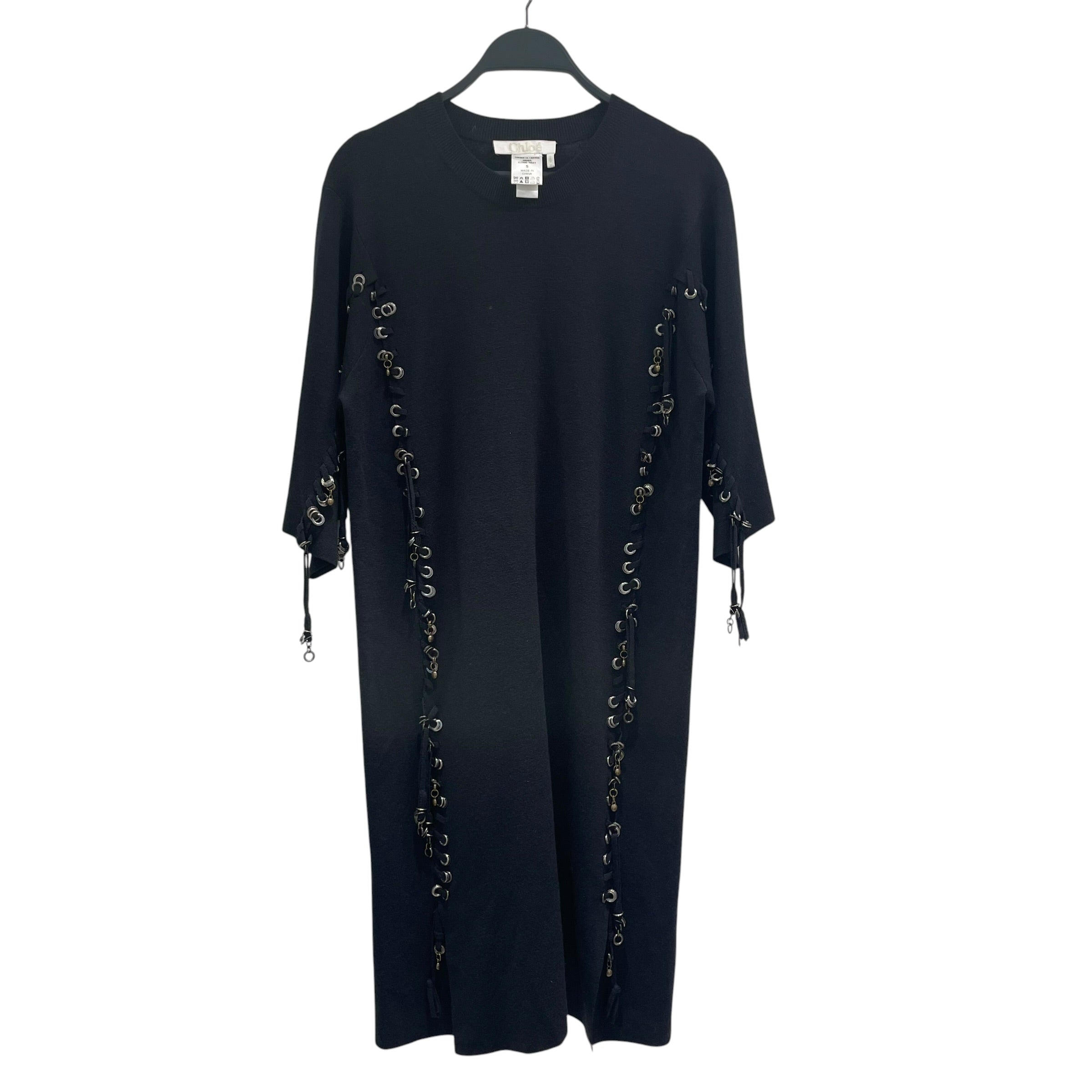 SEE BY CHLOE/SL Dress/S/Wool/NVY/CHAIN/OOL GROMMET/EMBELLISHED view 1