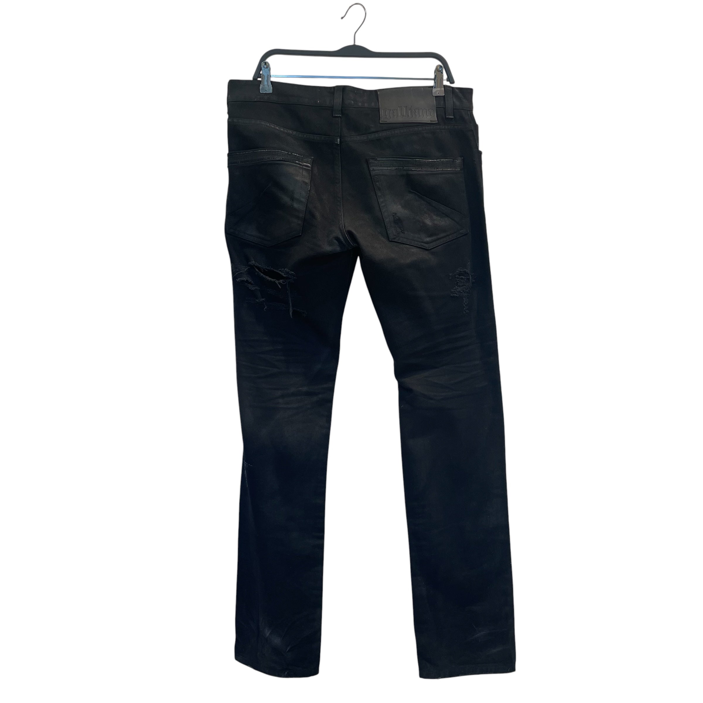 galliano/Skinny Pants/36/Cotton/BLK/Distressed/waxed/embrodered pockets view 2