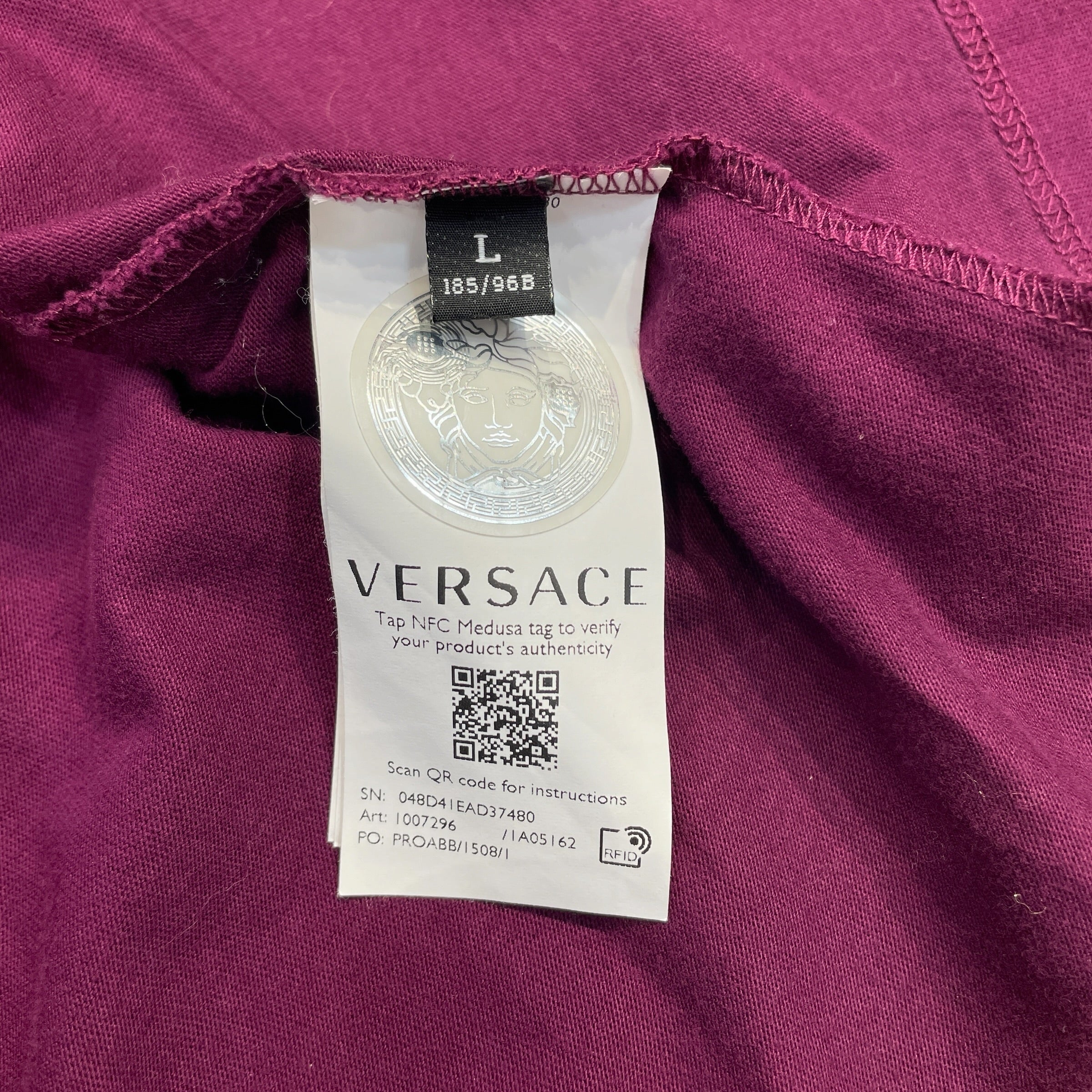 VERSACE/T-Shirt/L/Cotton/PPL/teal embroidery logo & sleeves view 4