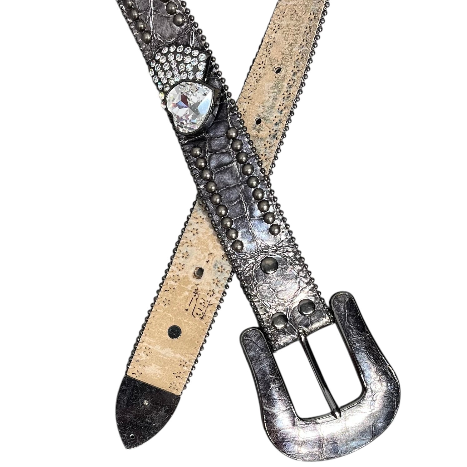 b.b.simon/Belt/Leather/BLK/SILVER GATOR HEART HARDWARE view 2
