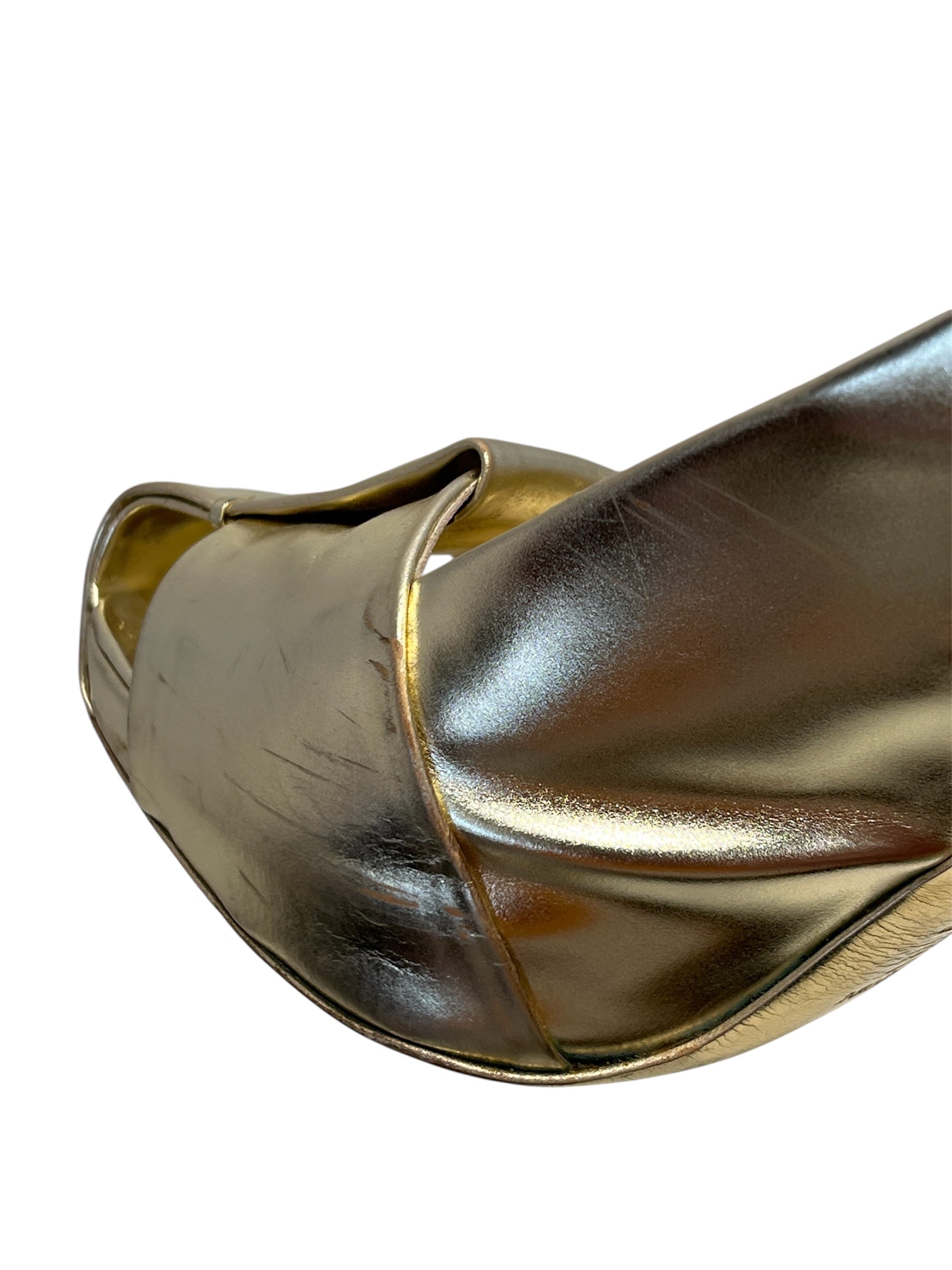 YVES SAINT LAURENT/Heels/EU 38/GLD/SLINGBACKWICKERHEEL view 4