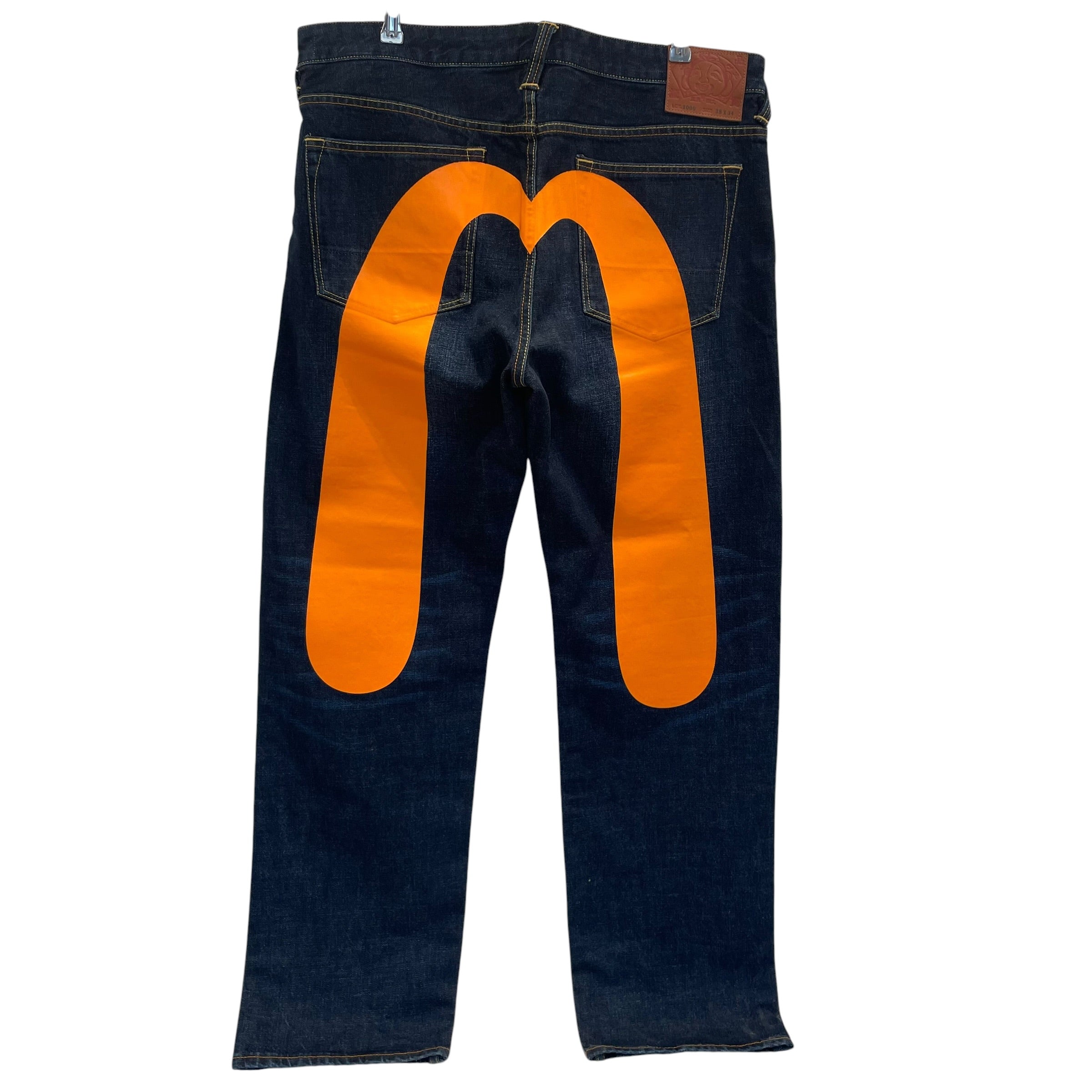 EVISU/Pants/38/Cotton/NVY/orange hand painted logo view 2