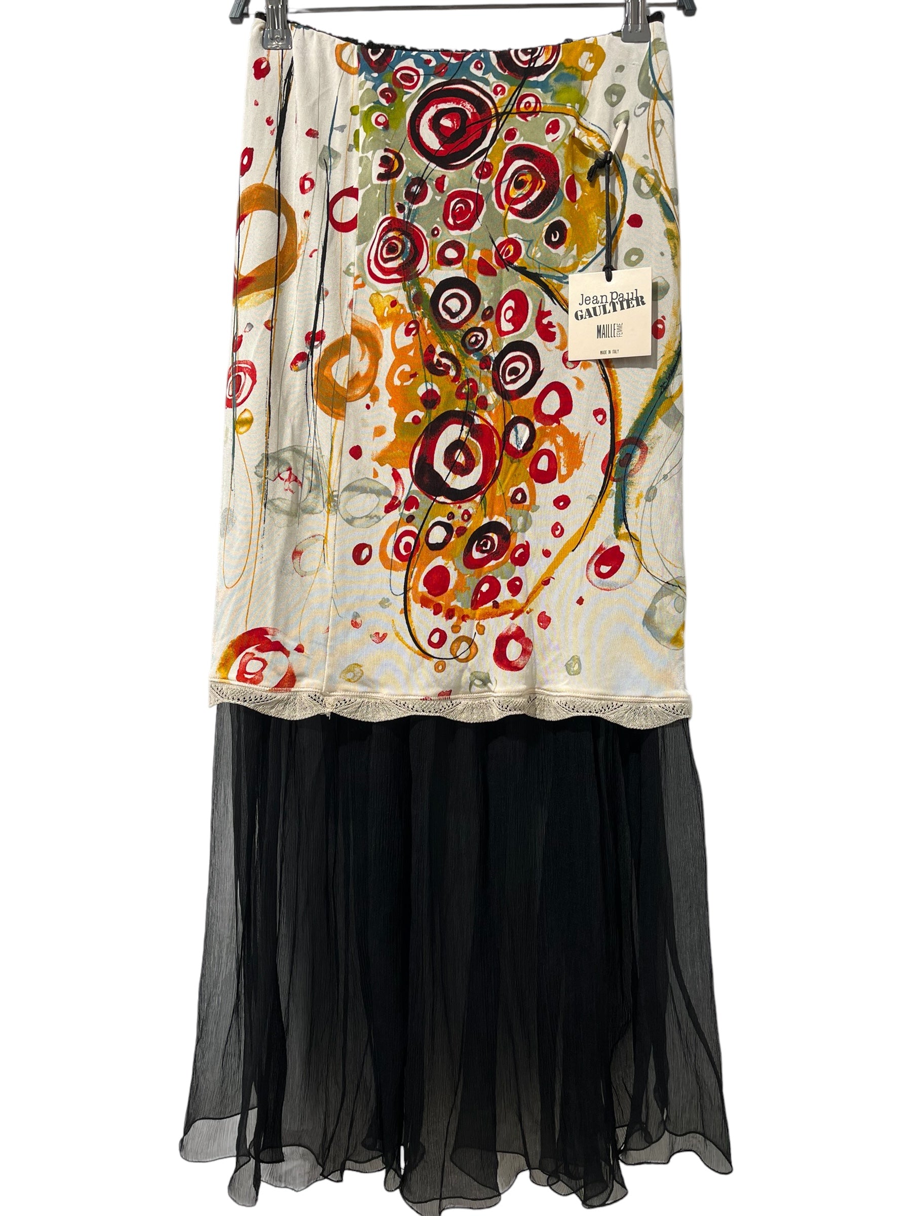 Jean Paul GAULTIER FEMME/Long Skirt/L/All Over Print/Silk/BLK/2 LAYER ABSTRACT CIRCLE PRINT view 1
