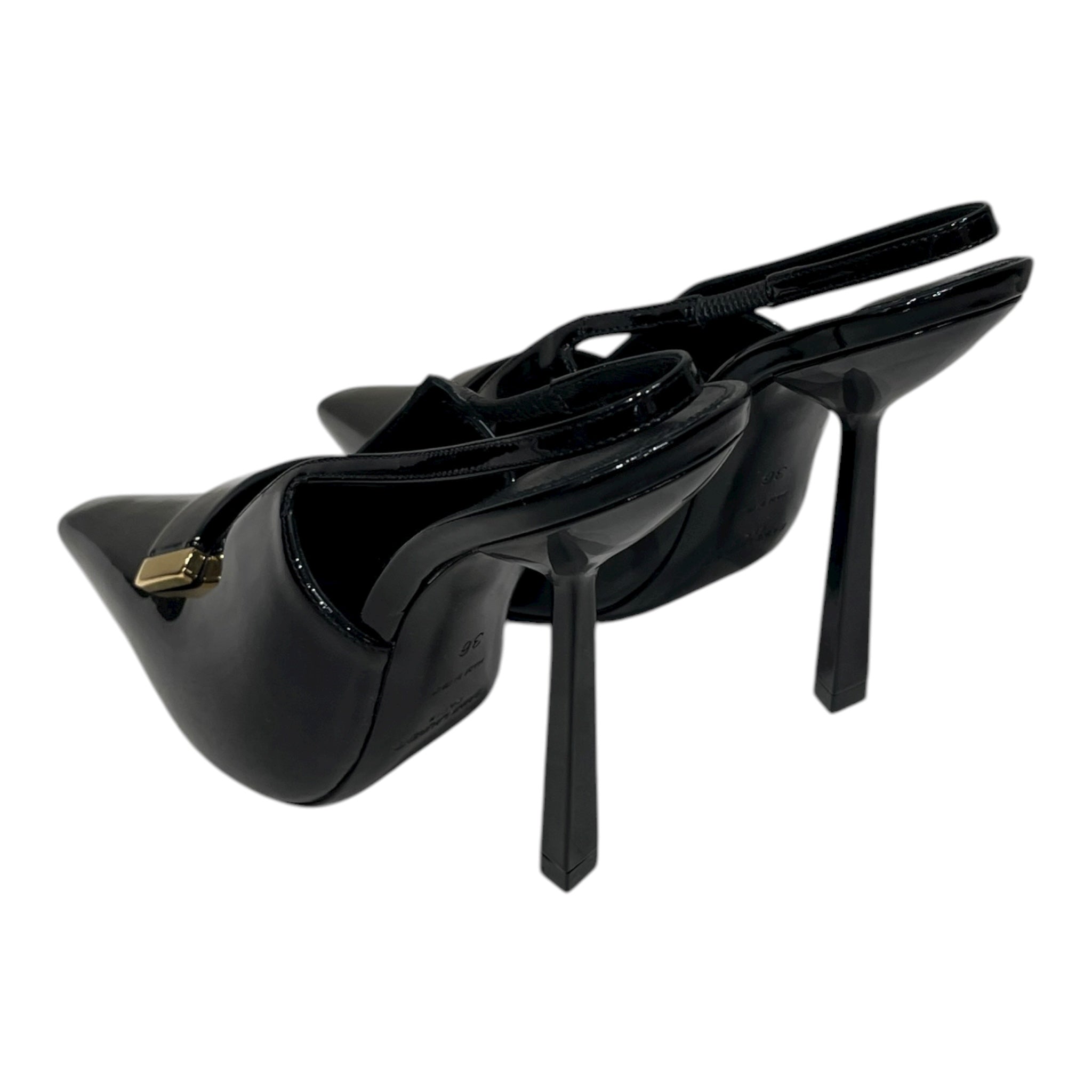 SAINT LAURENT/Heels/EU 36/Leather/BLK/BIG STONE TOE STRAP WRAP HEEL view 2