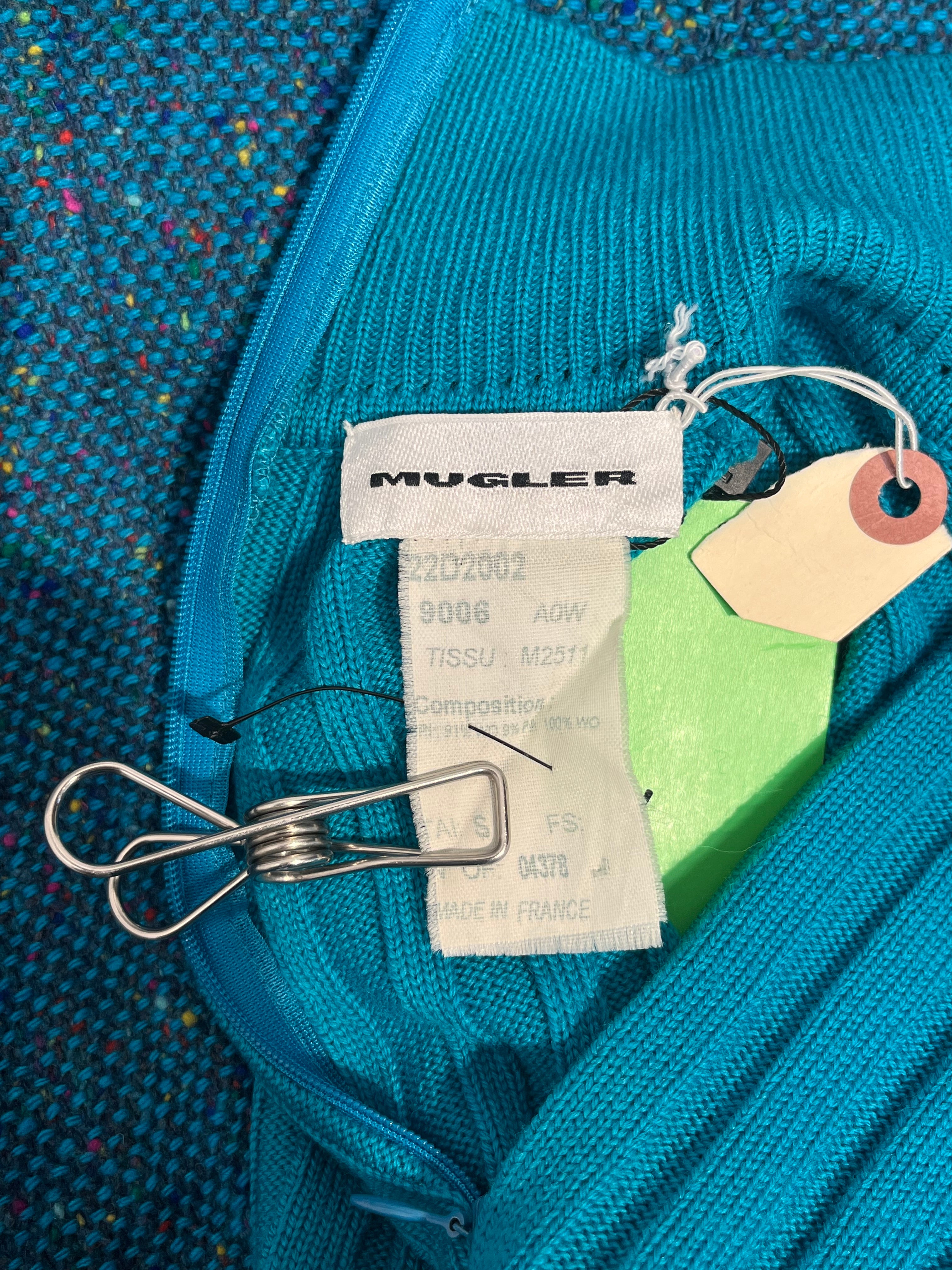 MUGLER/LS Dress/S/Wool/BLU/ZIPPER ON CHEST view 5