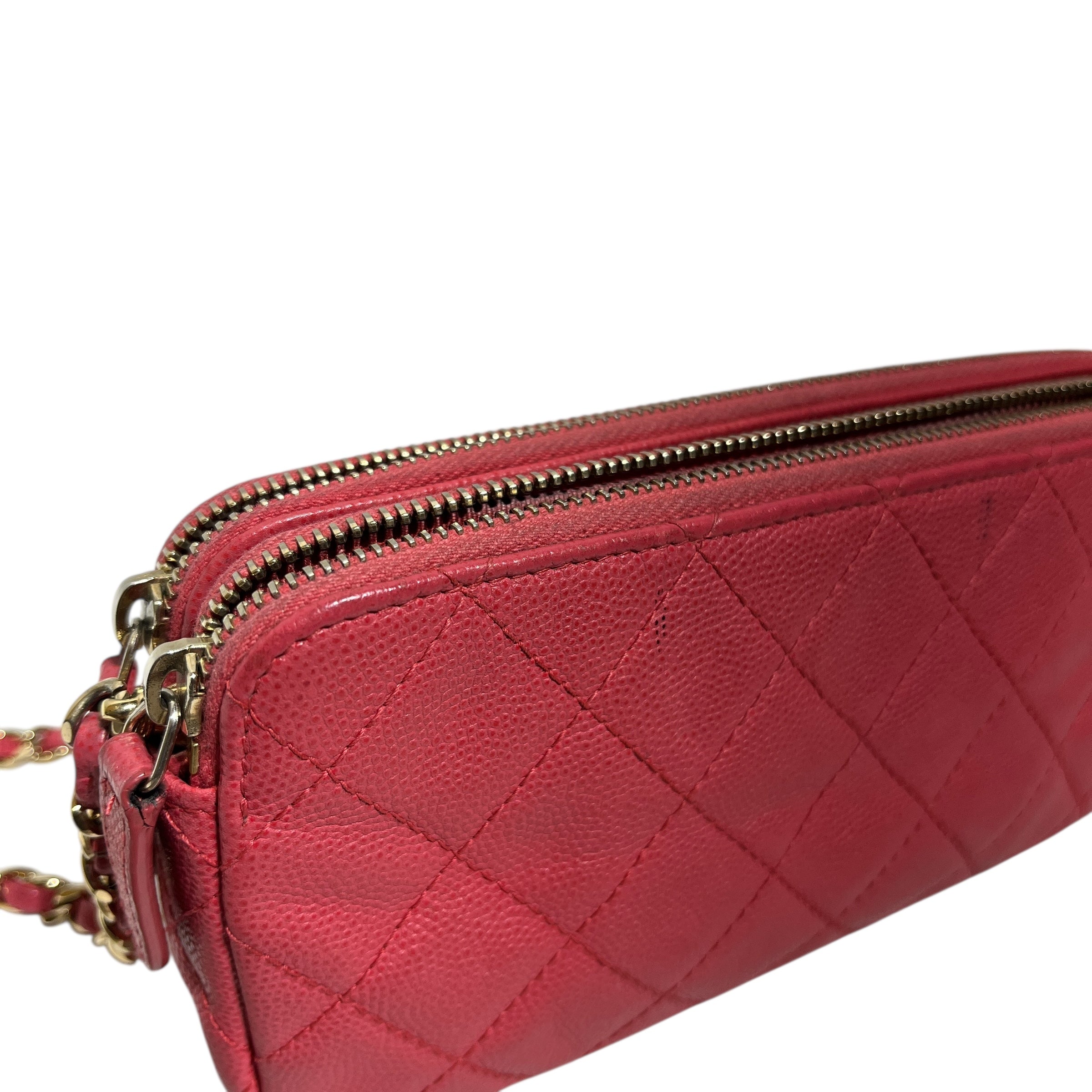 CHANEL/Cross Body Bag/Leather/PNK/CAVIAR DOUBLE ZIP view 4