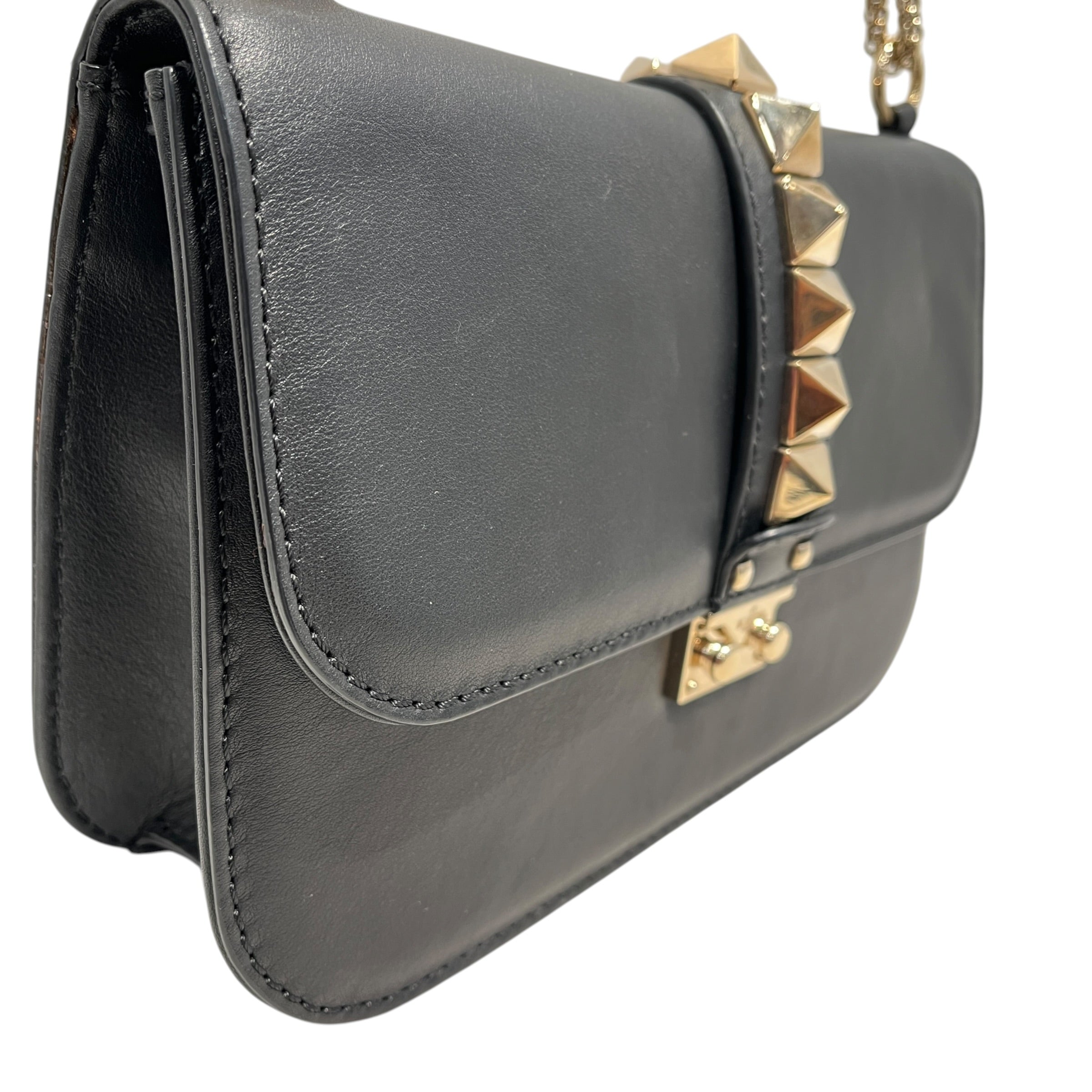 VALENTINO GARAVANI/Cross Body Bag/Leather/BLK/Glam Lock Rockstud Flap Bag view 3