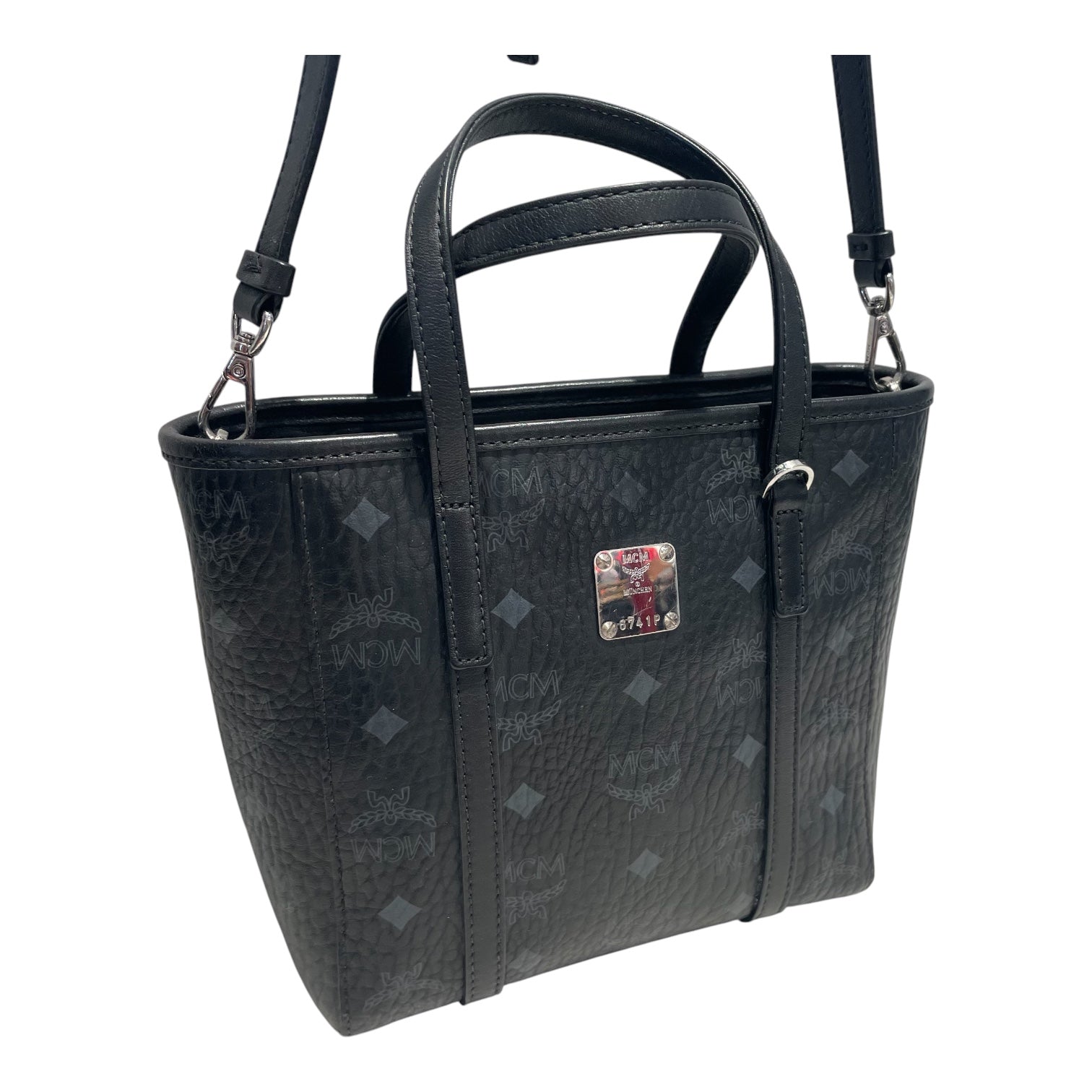 MCM/Cross Body Bag/Monogram/Leather/BLK/medium shopper tote view 6