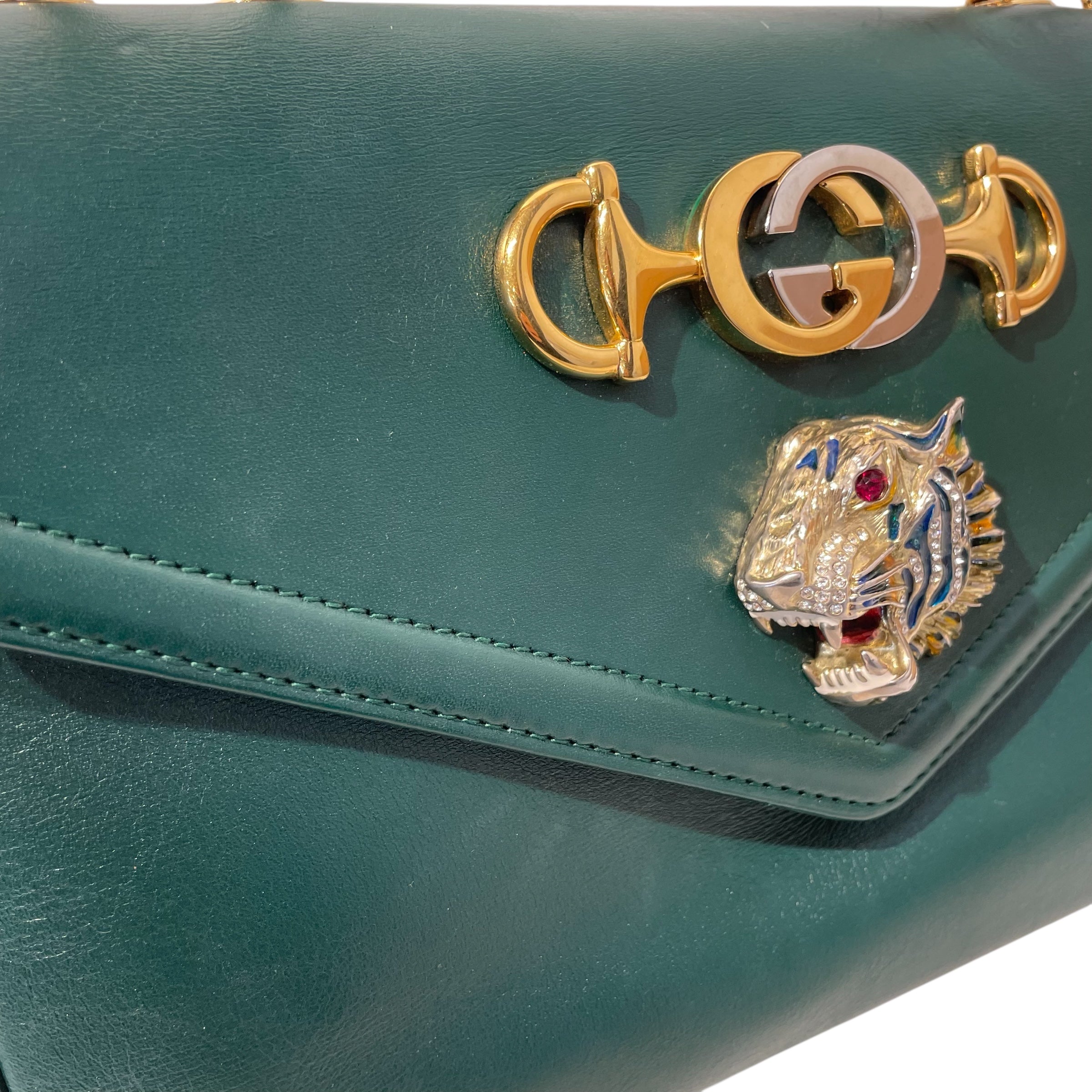 GUCCI/Cross Body Bag/Leather/GRN/TIGER FLAP GREEN CROSSBODY view 6