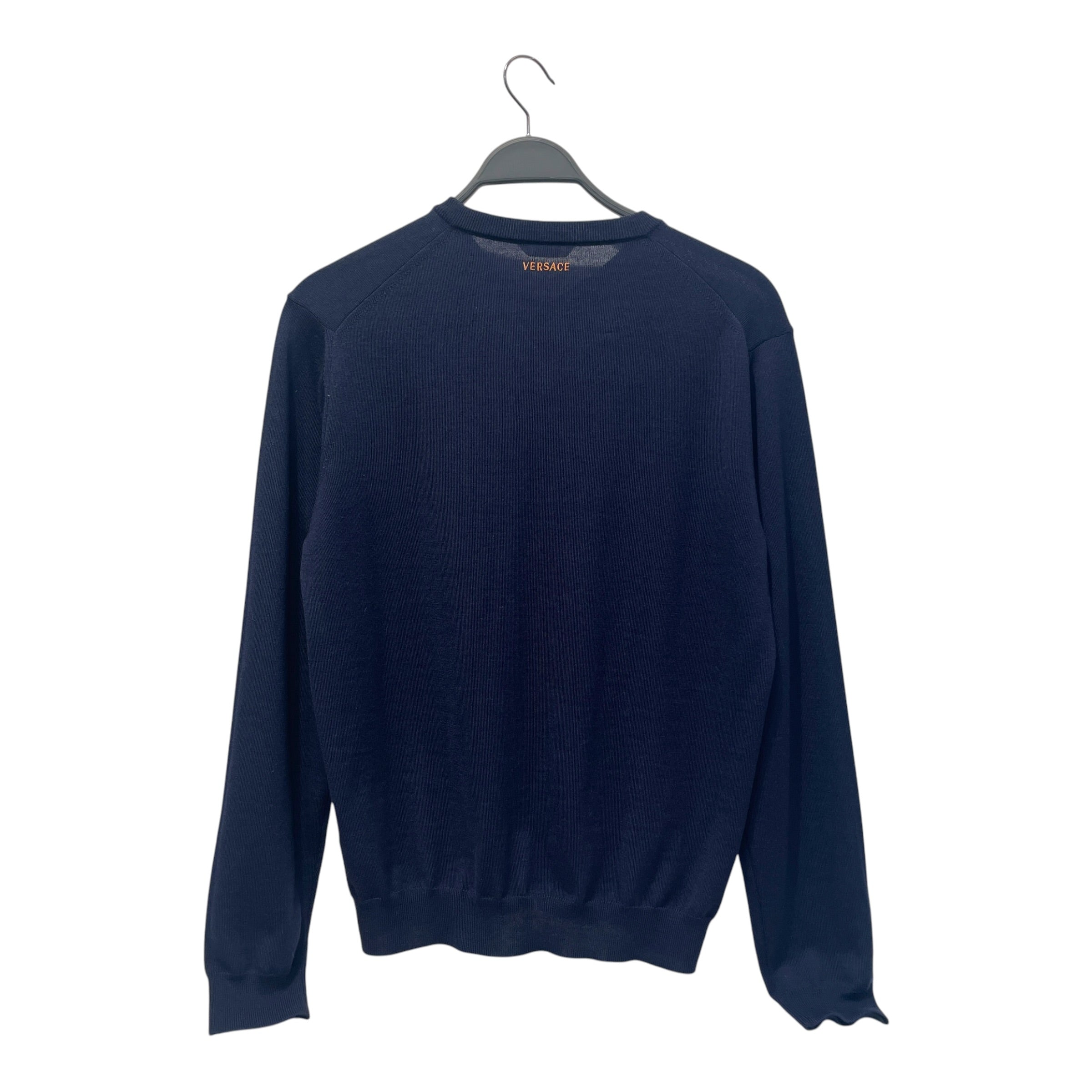 VERSACE/Sweater/M/Cotton/NVY/Cotton Knit Logo Top view 2