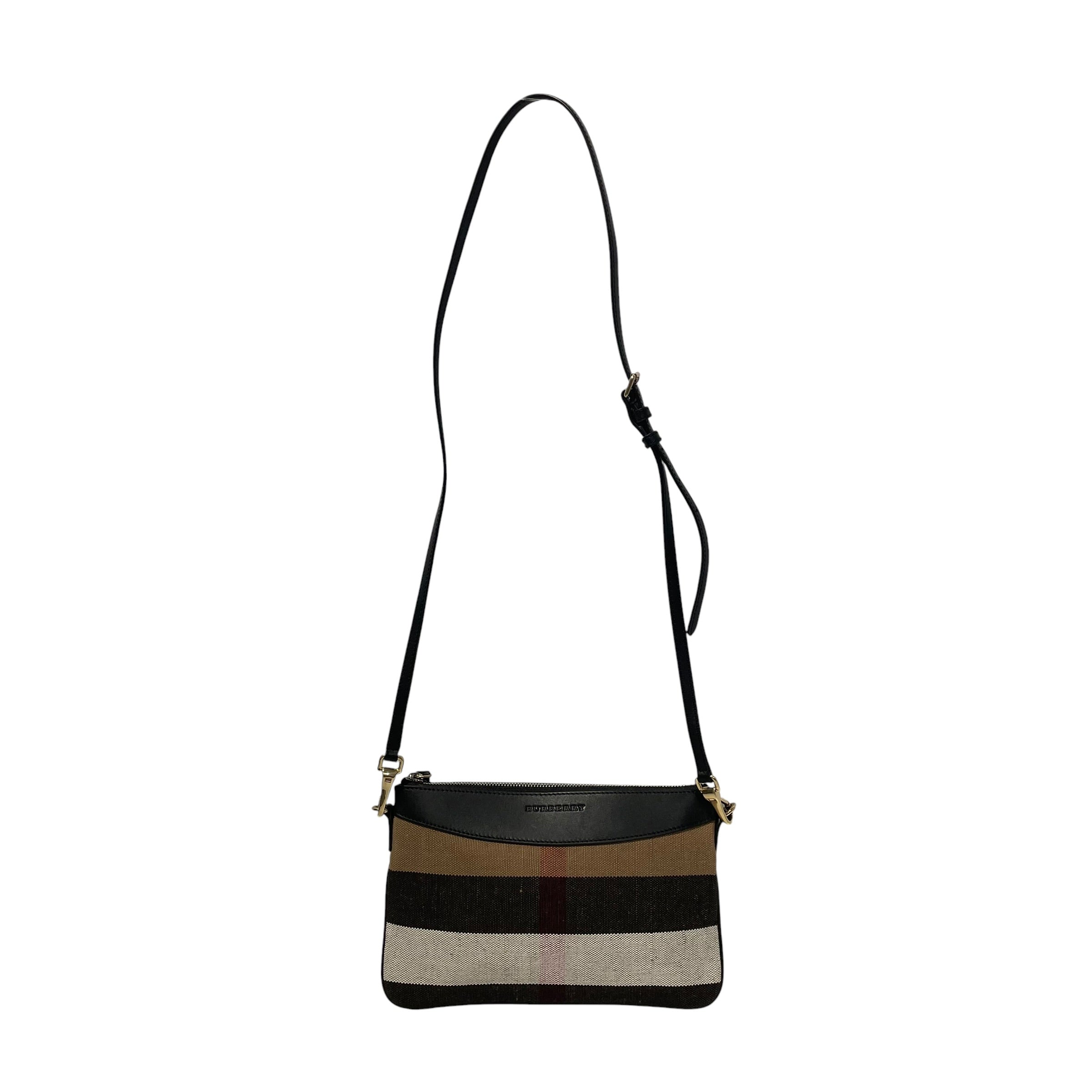 BURBERRY/Cross Body Bag/Stripe/Nylon/BLK/BURBERRY PEYTON CANVAS CHECK view 1