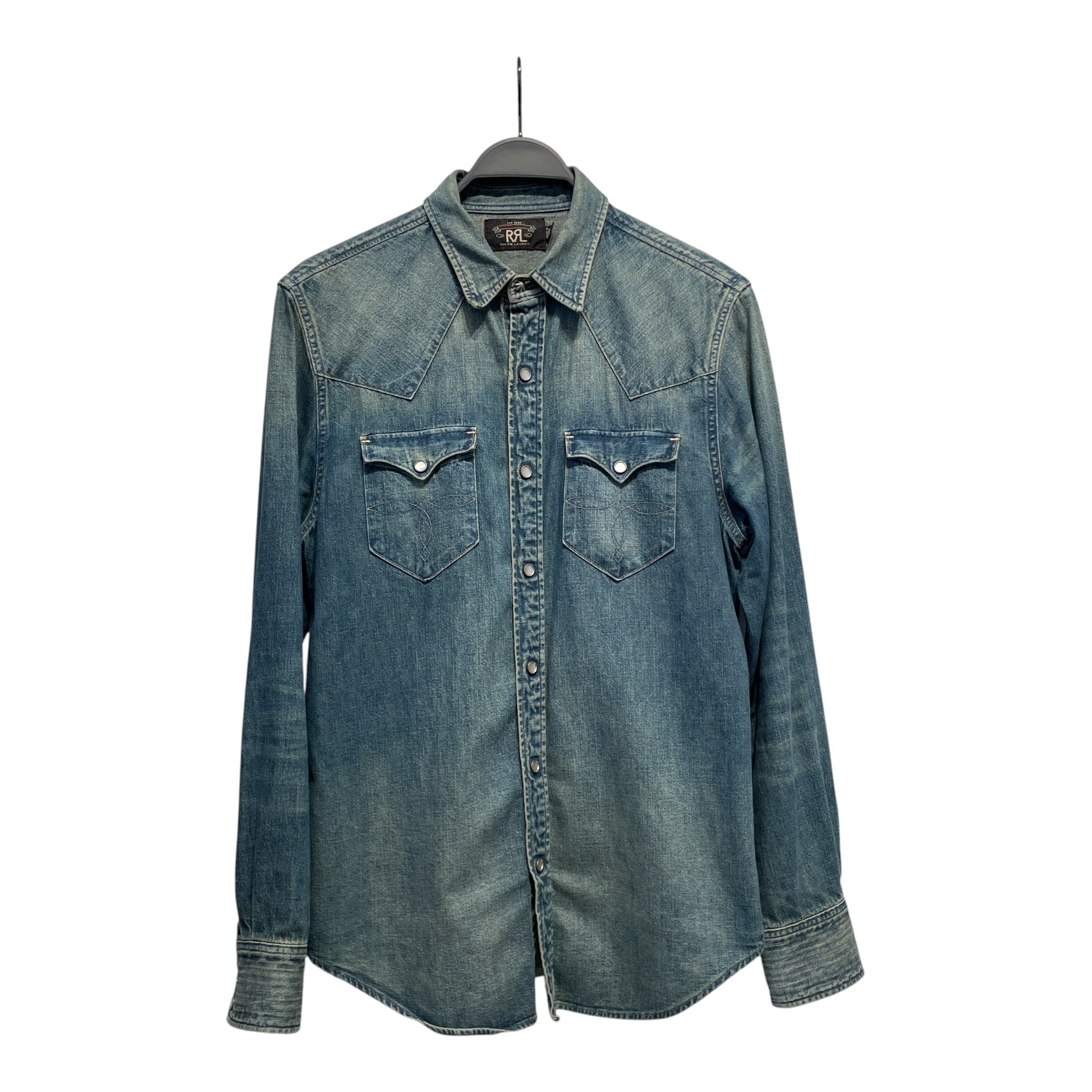 RRL/LS Shirt/M/Cotton/BLU/LIGHT WASH BUTTON SNAP view 1