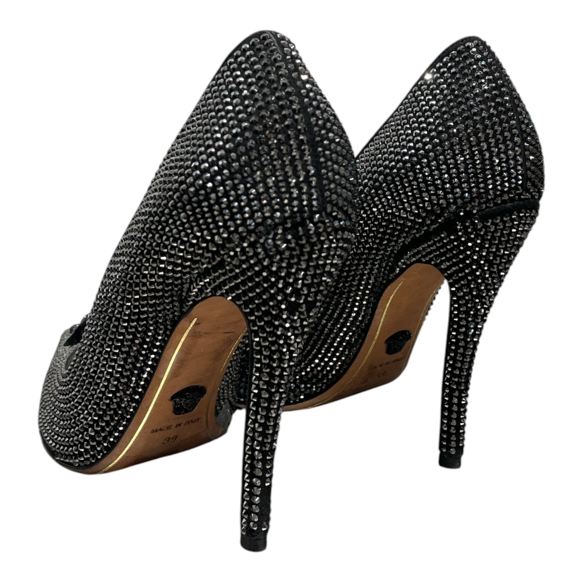 VERSACE/Heels/EU 39/Glitter/BLK/Crystal Pallazo Heels view 2