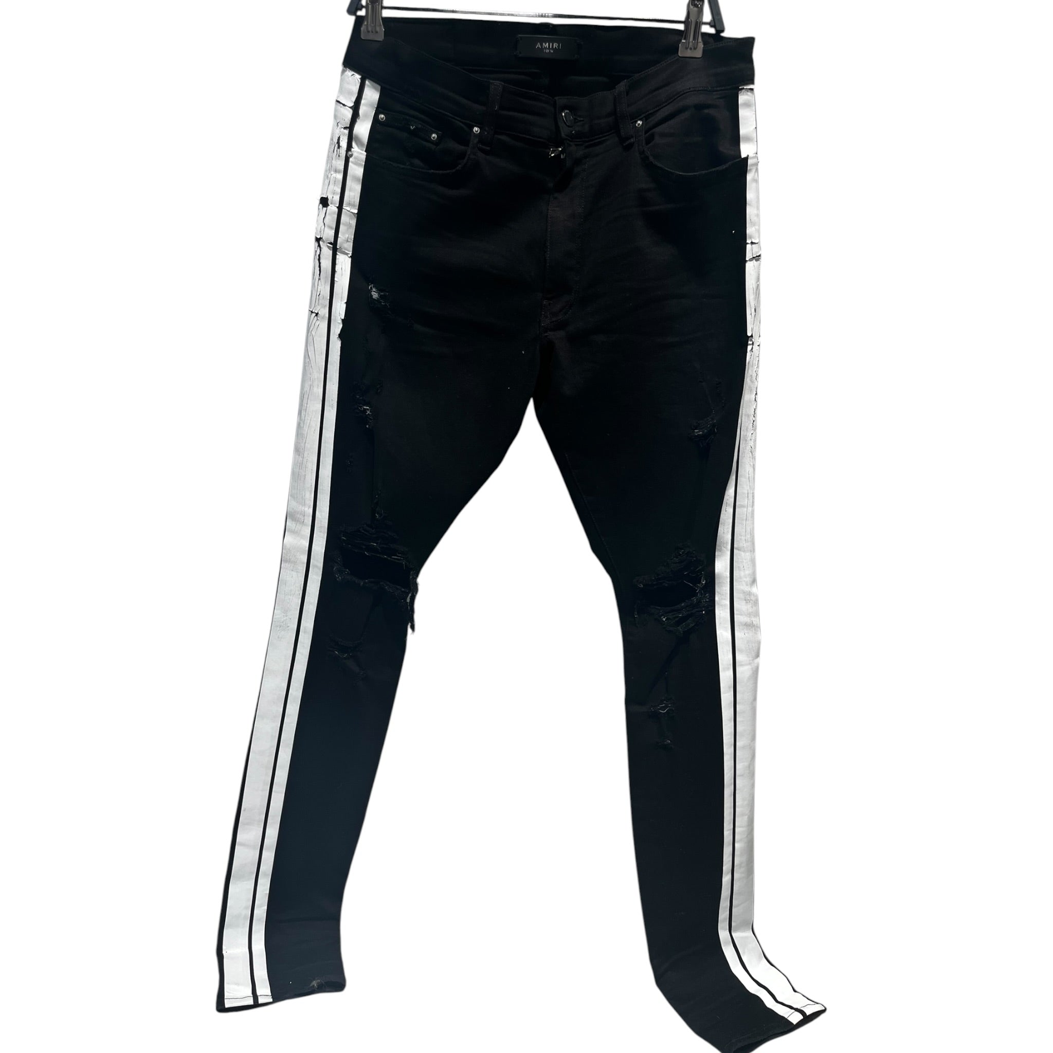 AMIRI/Skinny Pants/34/Cotton/BLK/white painted stripes view 1