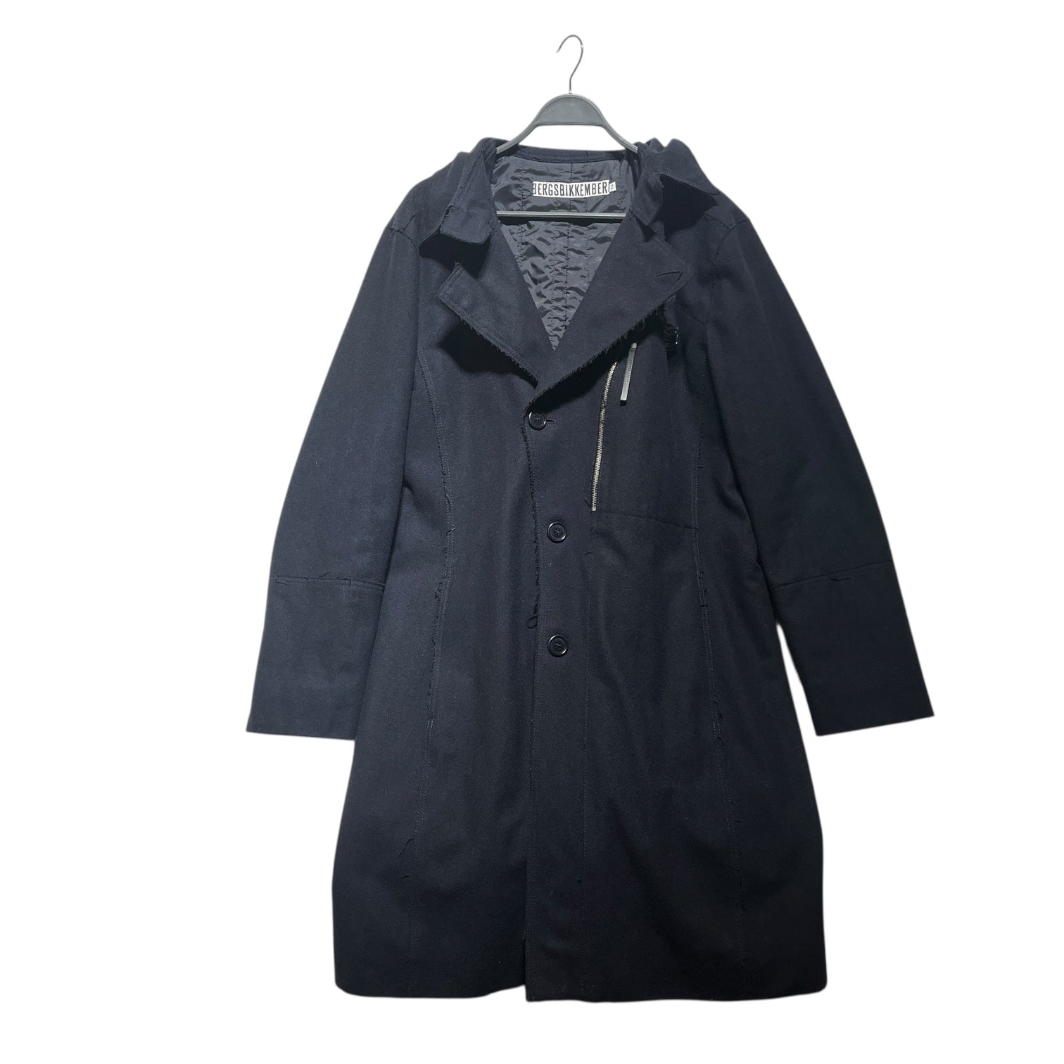 BIKKEMBERGS/Trench Coat/54/Wool/NVY/Distressed Zip Wool Coat Pins view 1