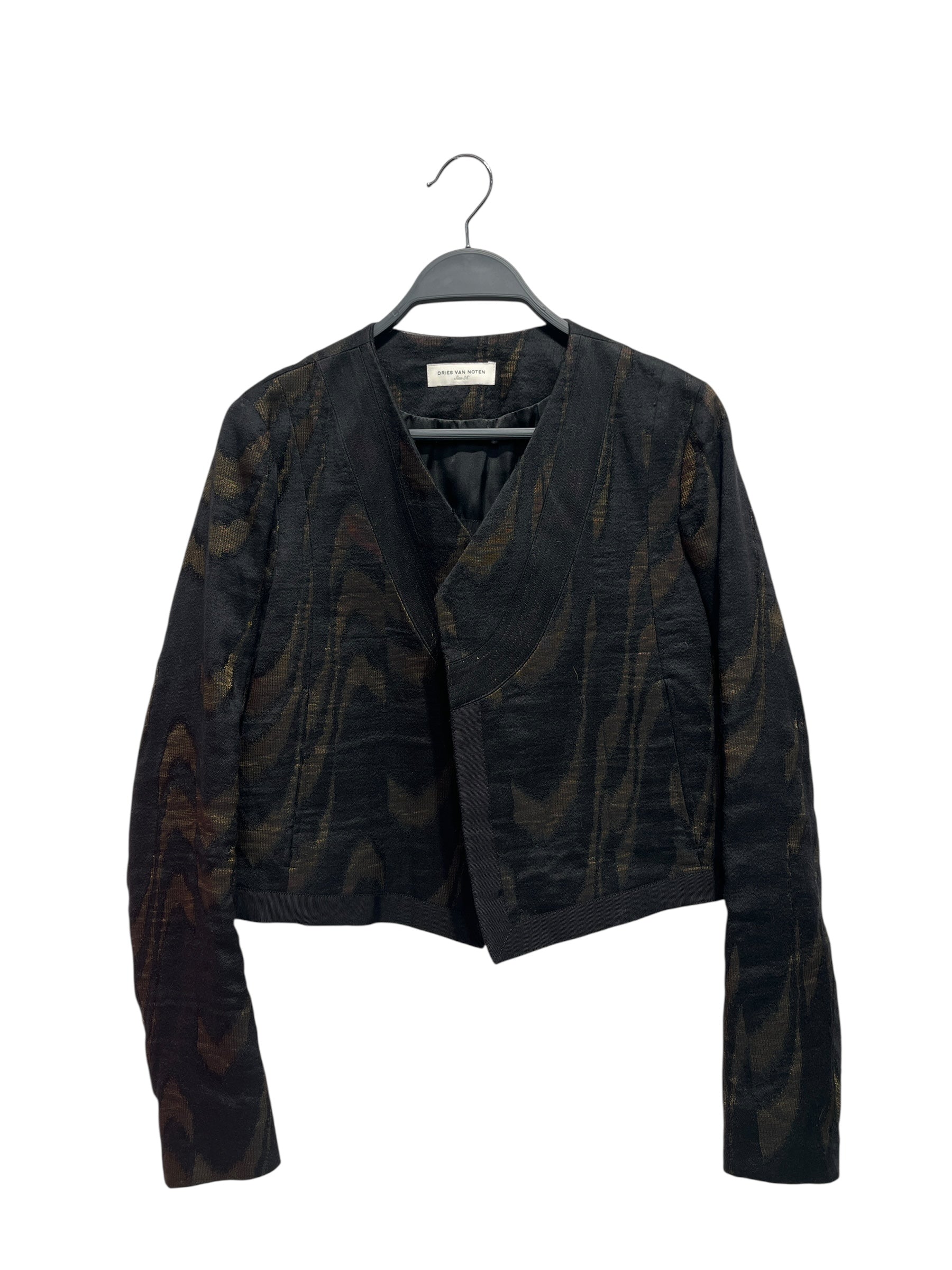 DRIES VAN NOTEN/Tailored Jkt/36/All Over Print/Polyester/BLK/GOLD + LACE view 2