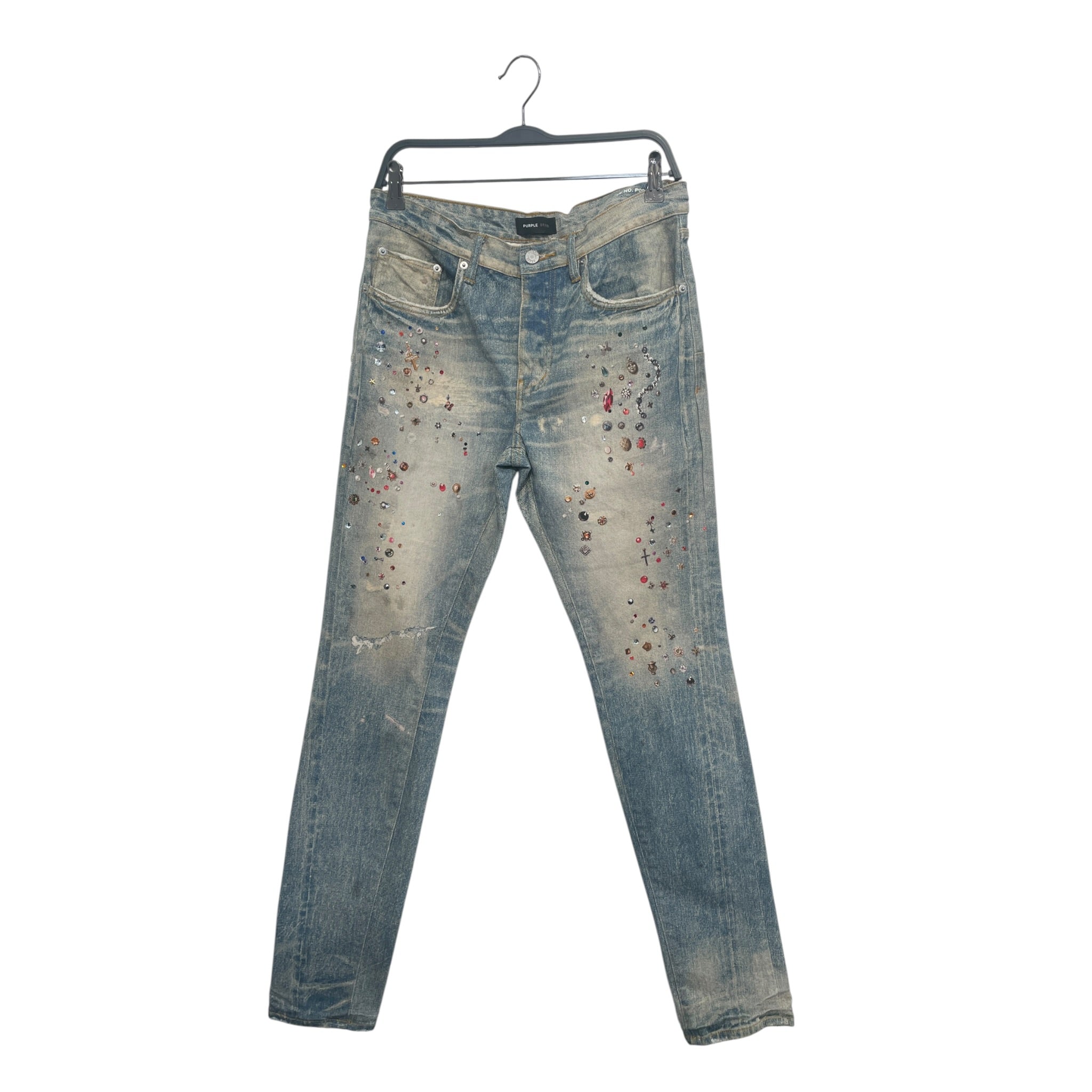 PURPLE BRAND/Skinny Pants/32/Cotton/BLU/All Over Print/DENIM/JEWEL PRINT view 1