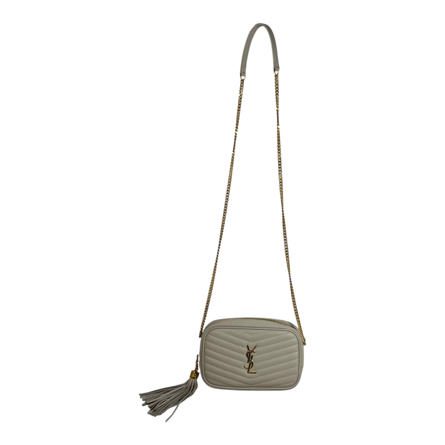 SAINT LAURENT/Cross Body Bag/Leather/WHT/CHEVRON LOU CAMERA view 1