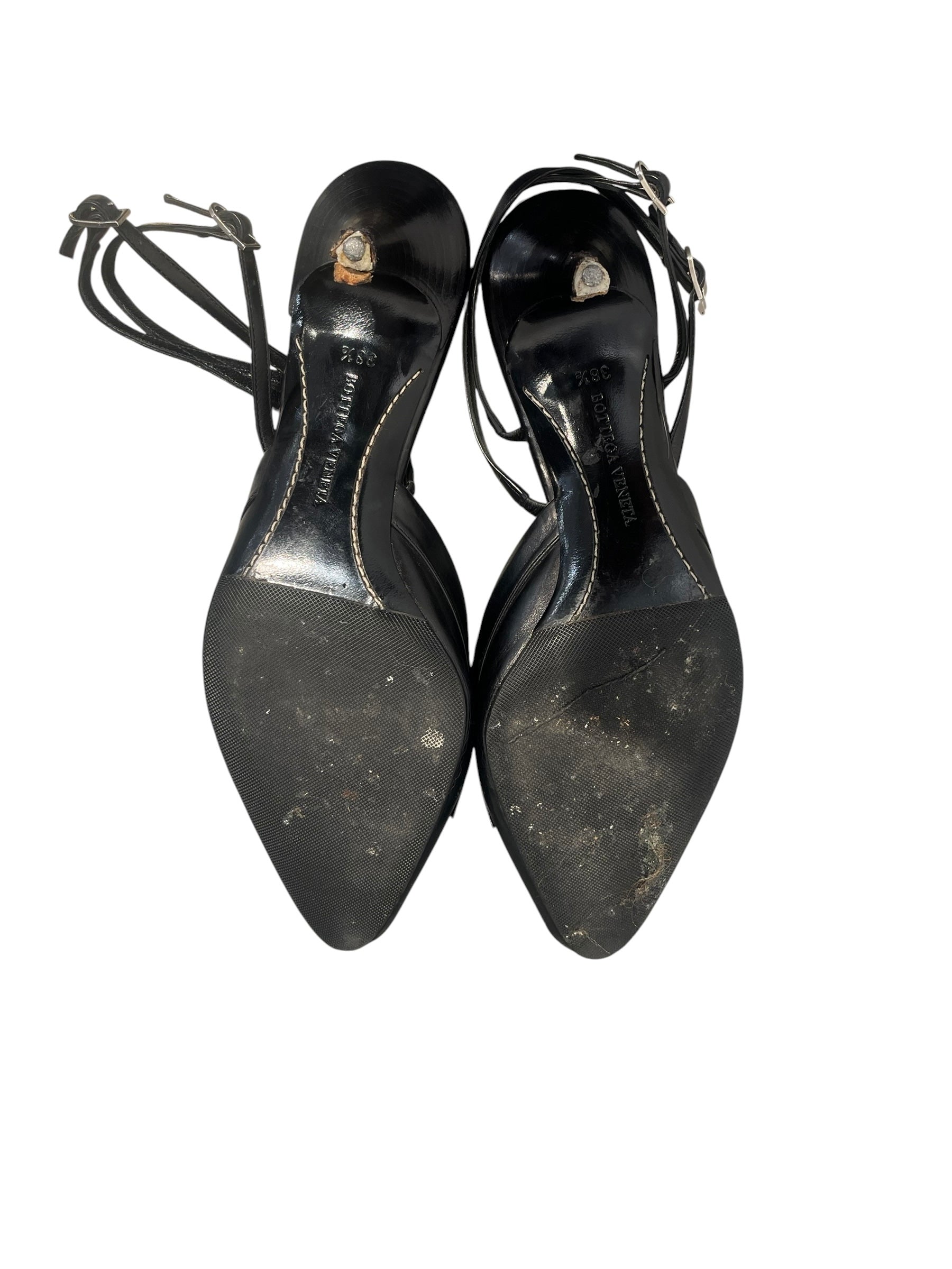 BOTTEGA VENETA/Heels/EU 37.5/Leather/BLK/Pointed-Toe/woven toe-silver overlay view 5