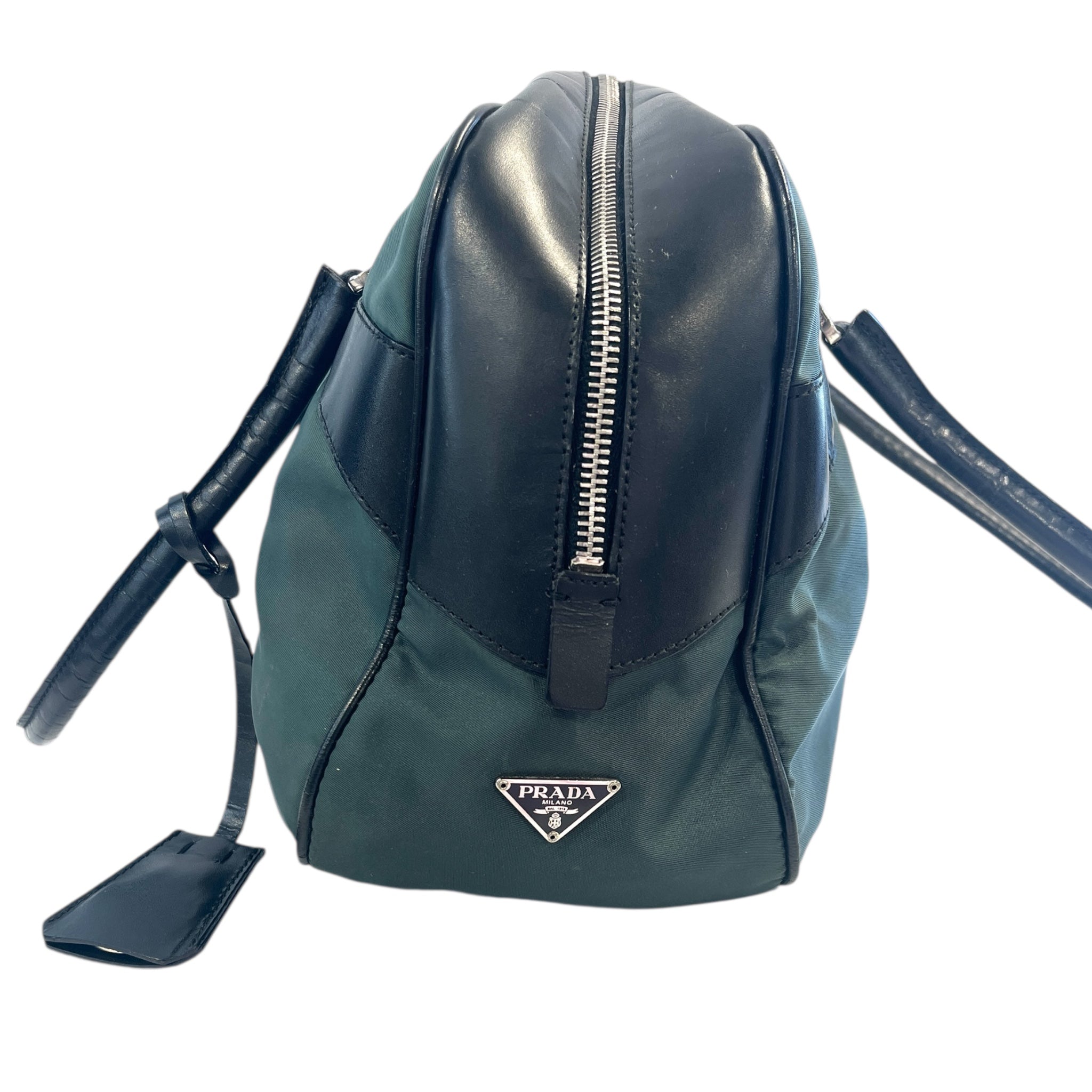 PRADA/Hand Bag/M/Border/Leather/GRN/tessuto bowler fob/lock view 4