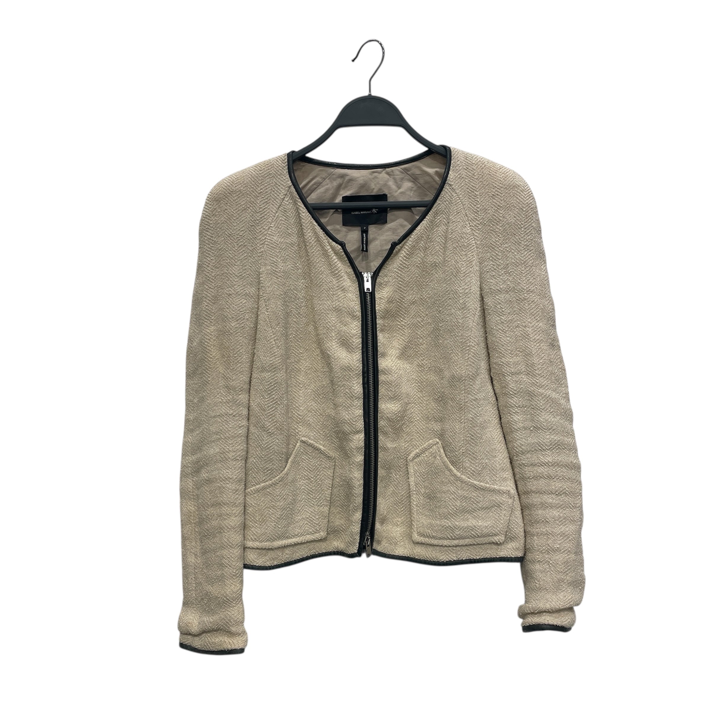 ISABEL MARANT/Jacket/2/Cotton/BEG/LEATHER BORDER ZIP UP JKT view 1