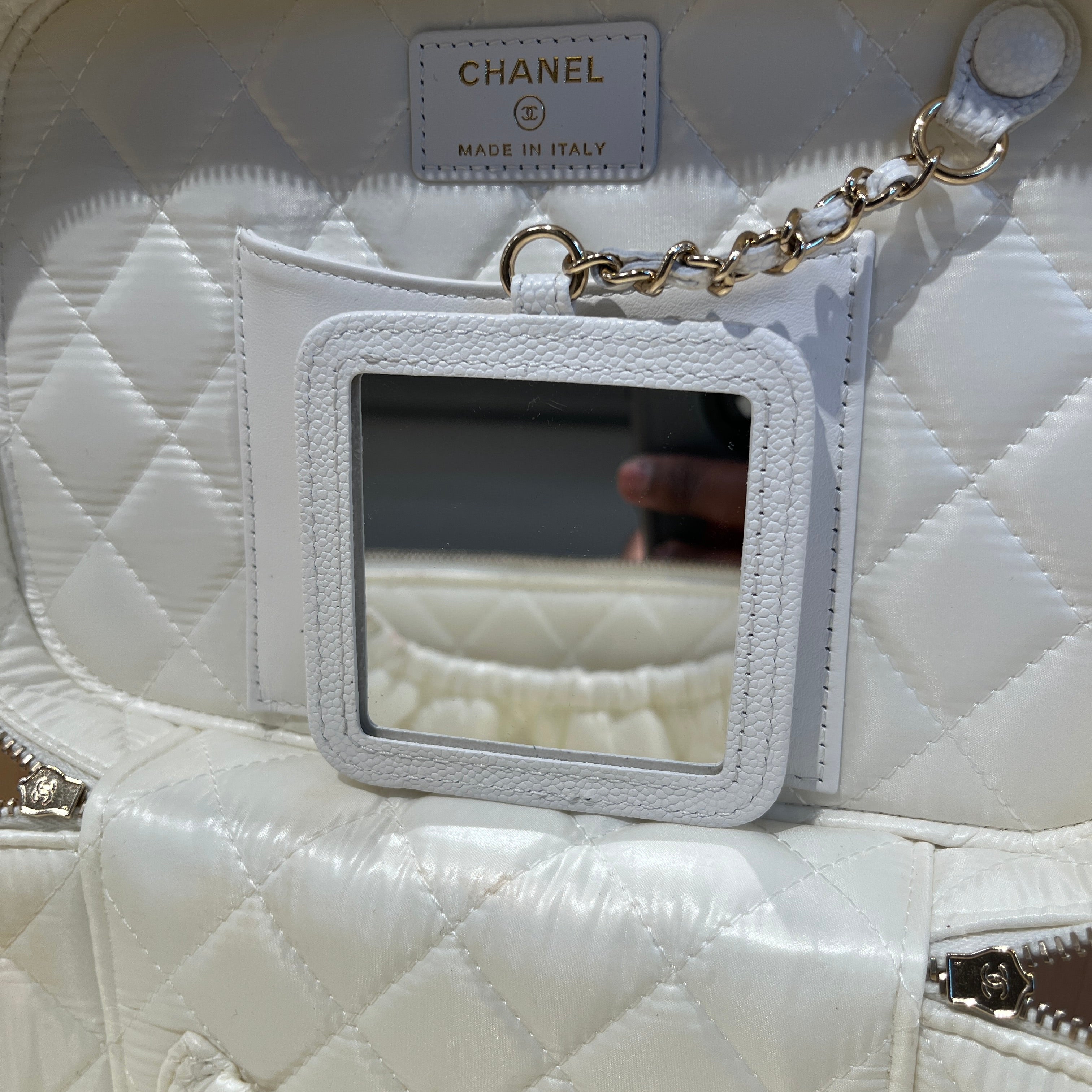 CHANEL/Hand Bag/M/Leather/WHT/CC DIAMOND QUILTED CAVIAR view 10