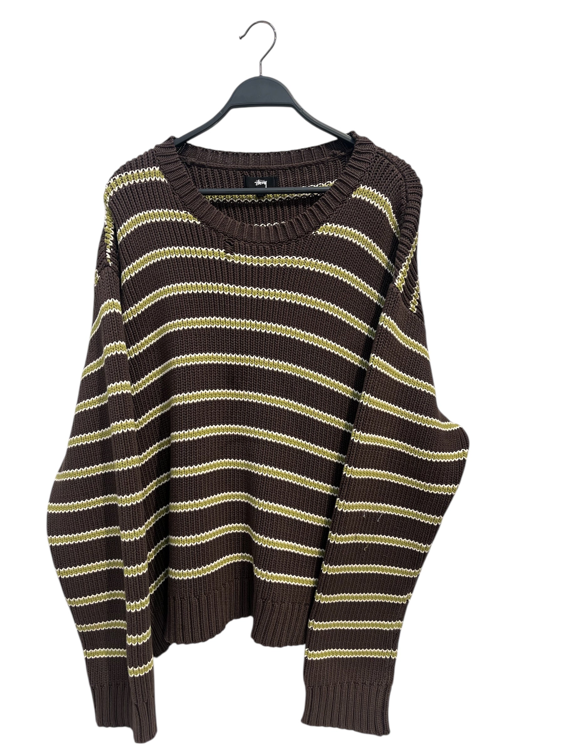 STUSSY/Heavy Sweater/XXL/Stripe/Cotton/BRW/STRIPED CHUNKY KNIT SWEATER view 1