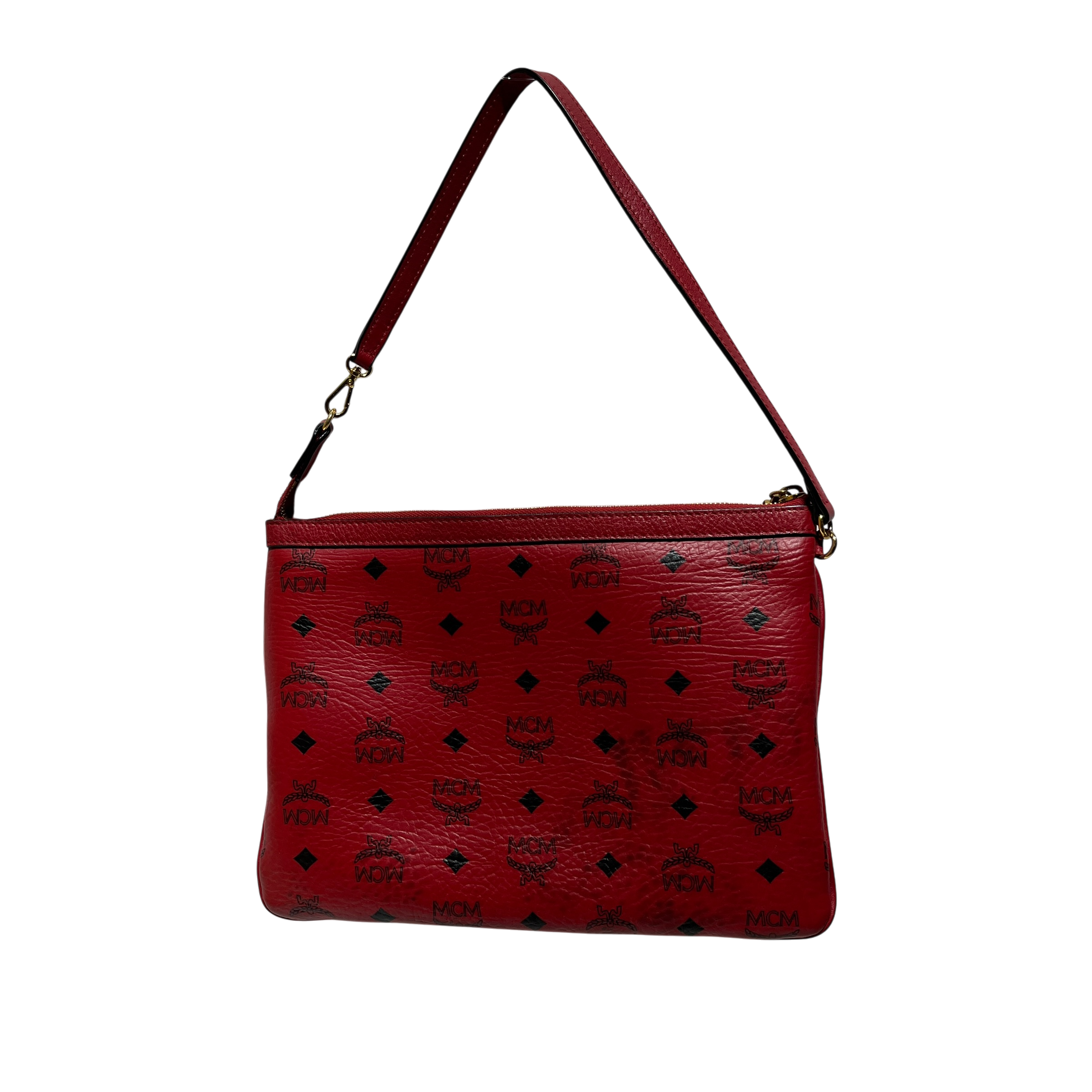 MCM/Pouch/Monogram/Leather/RED/Visetos medium crossbody view 1