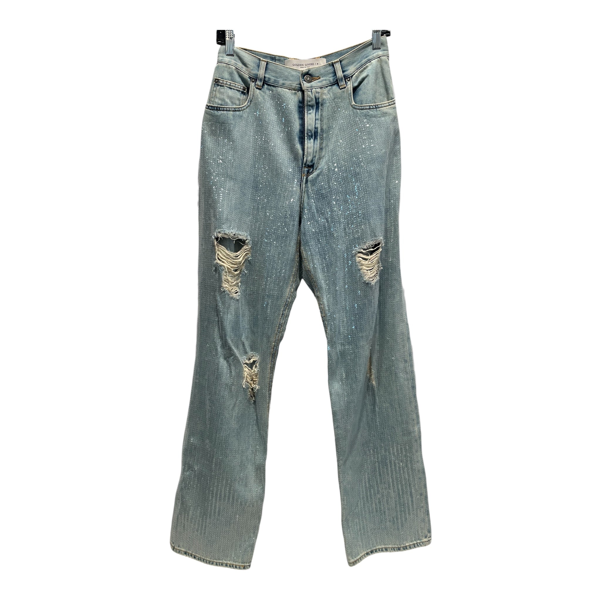 GOLDEN GOOSE/Straight Pants/28/Denim/BLU/Distressed/SEQUINS ALL OVER/RIPS IN LEGS view 1