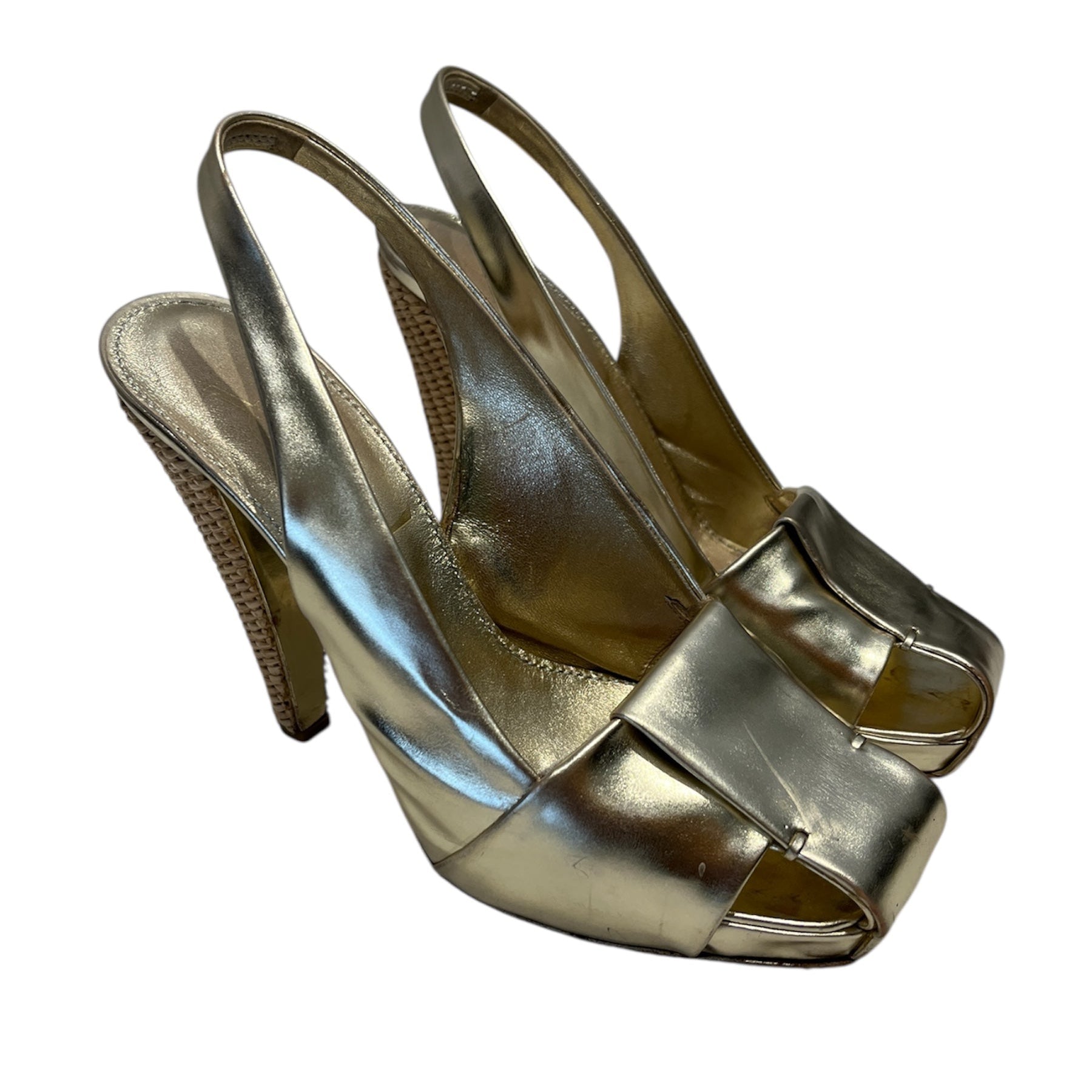 YVES SAINT LAURENT/Heels/EU 38/GLD/SLINGBACKWICKERHEEL view 1