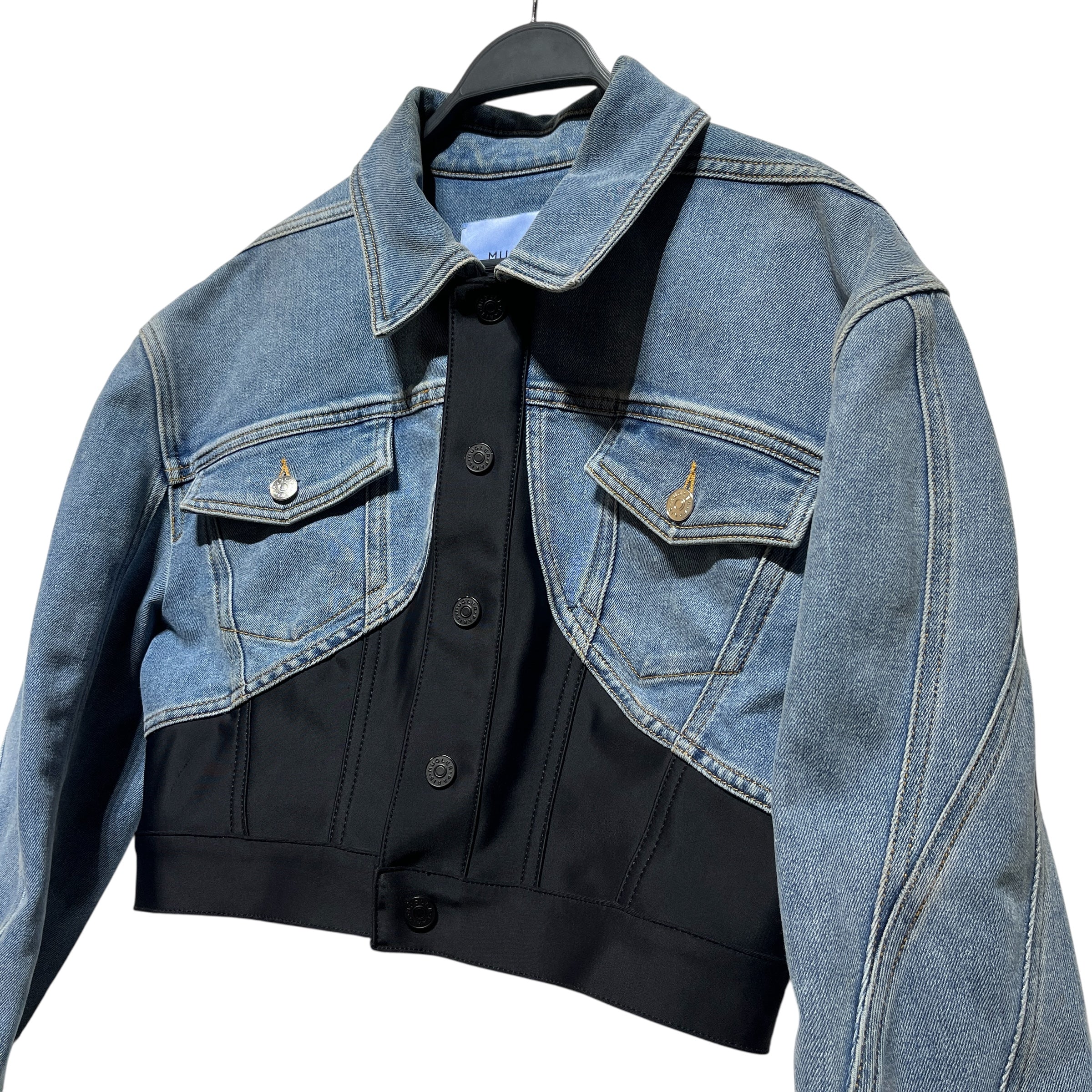 MUGLER/Denim Jkt/42/Denim/IDG/black colorblock/ cropped view 2