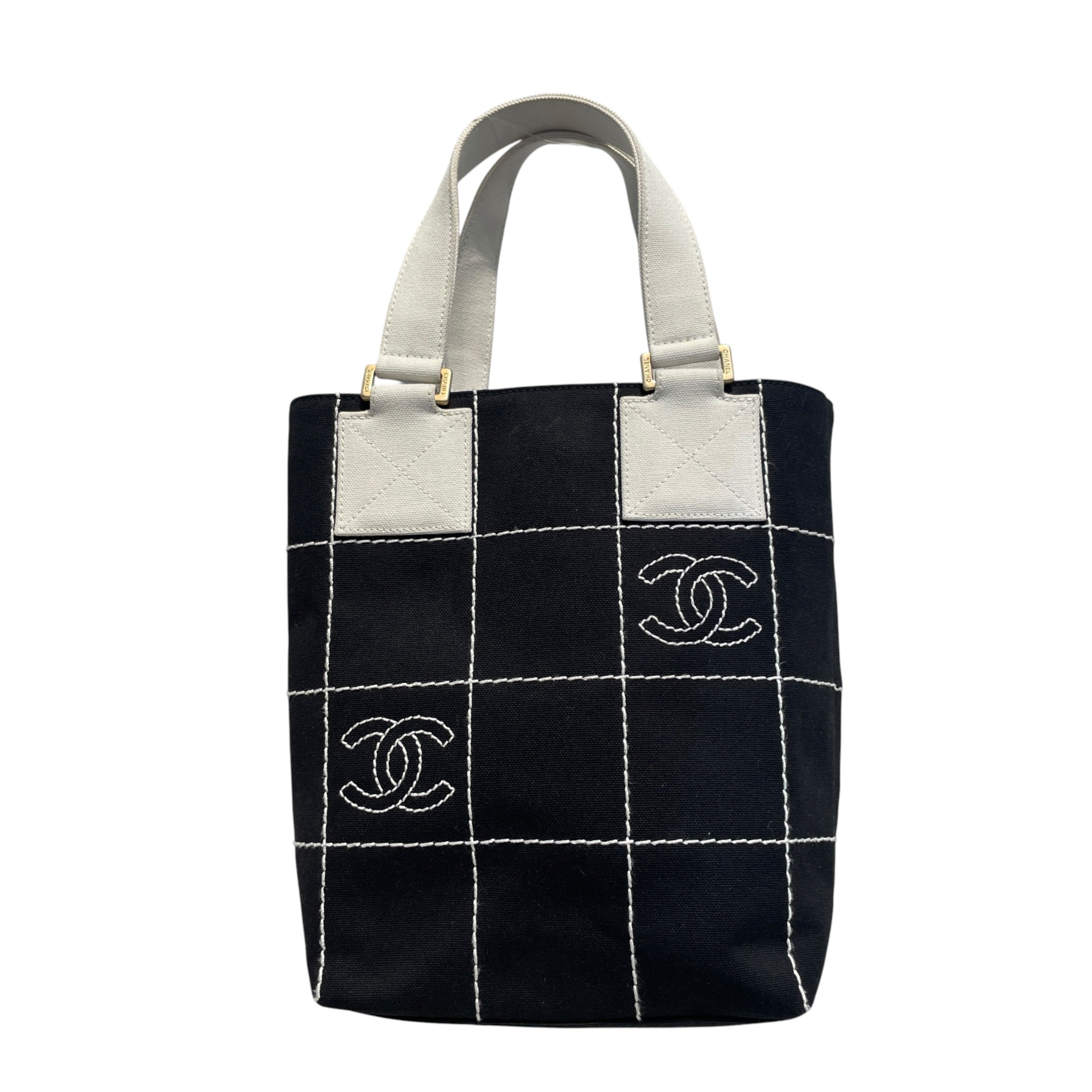 CHANEL/Tote Bag/Cotton/BLK/Canvas Square Stitch Tote view 3