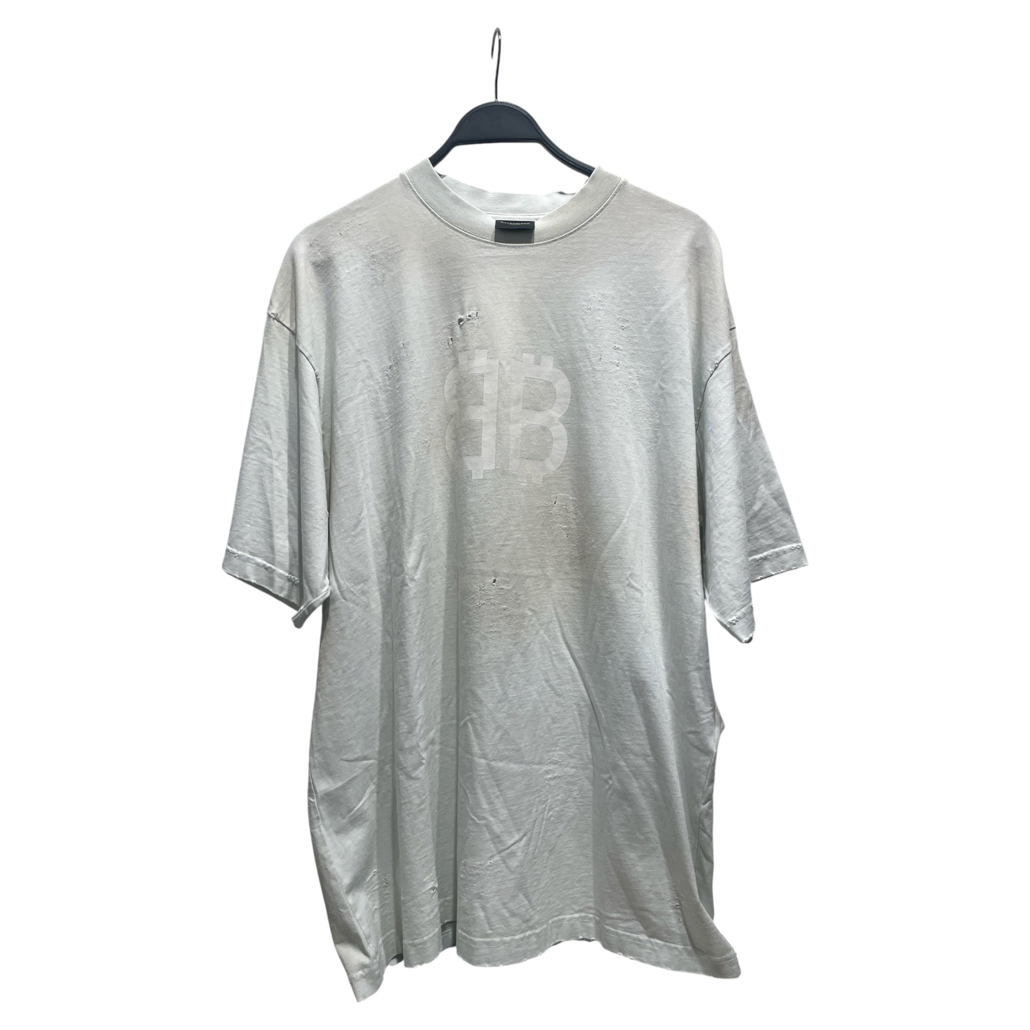 BALENCIAGA/T-Shirt/L/Cotton/CRM/Graphic/bitcoin distressed view 1