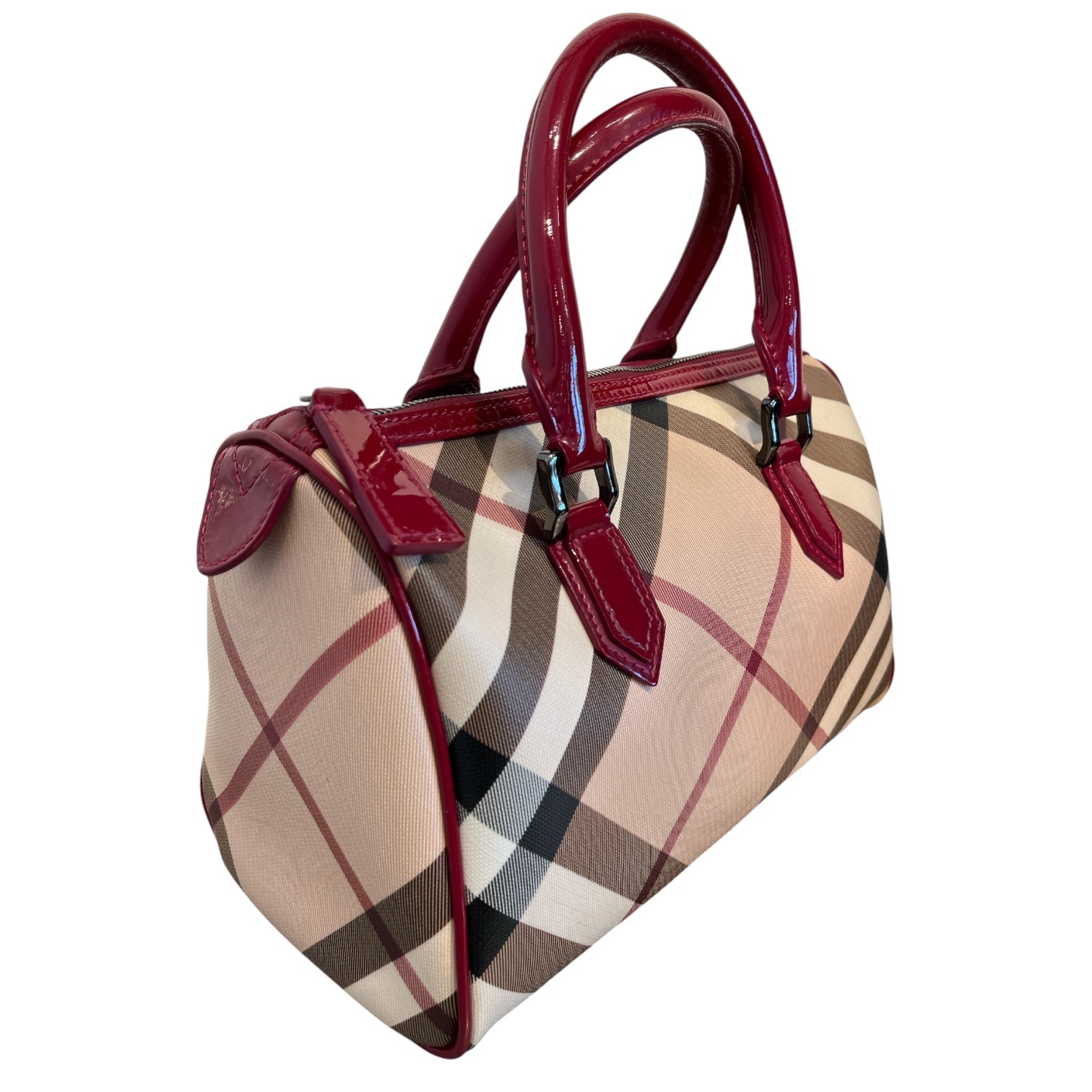 BURBERRY/Boston Bag/Plaid/Leather/RED/red border view 4