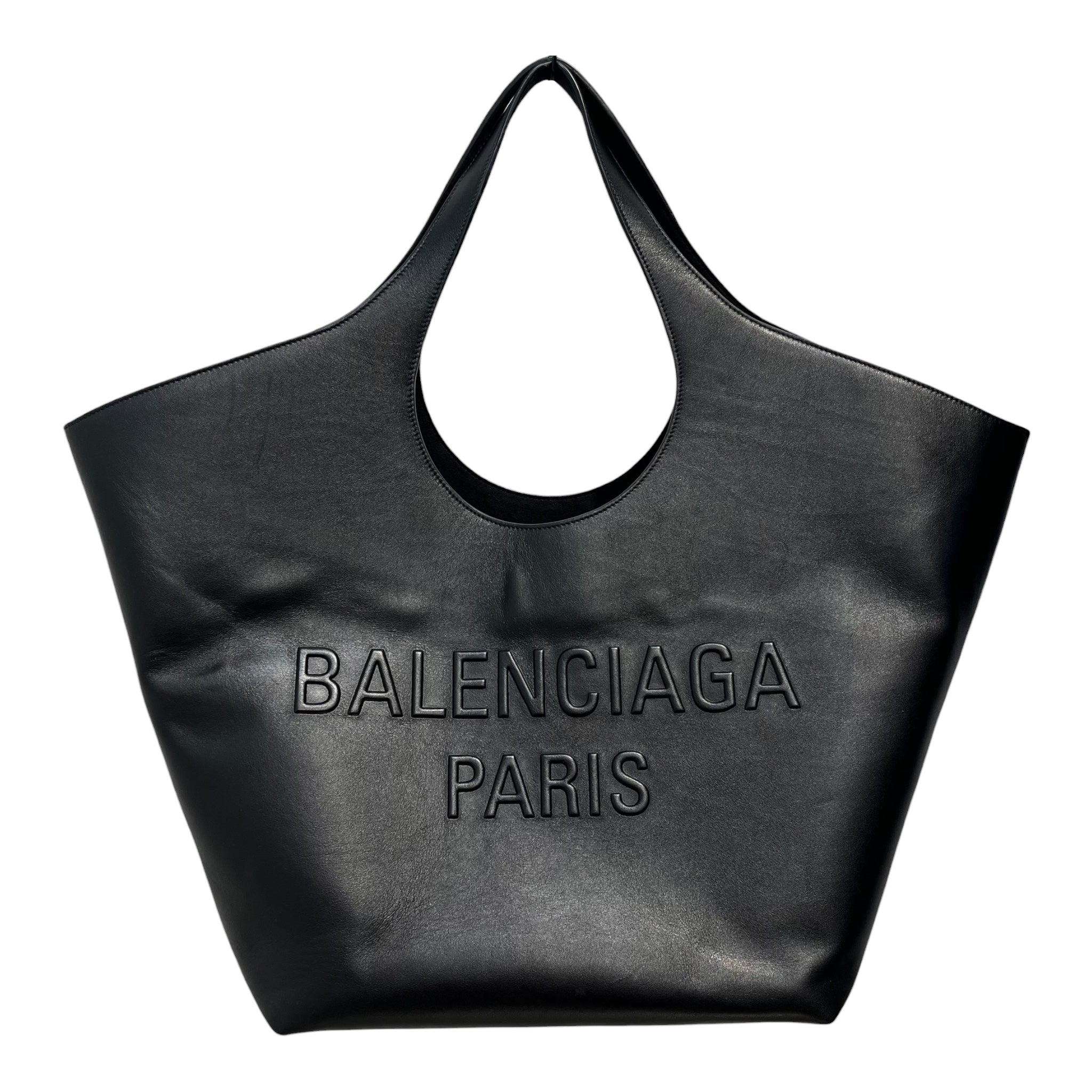 BALENCIAGA/Tote Bag/Leather/BLK/embossed logo on front view 1