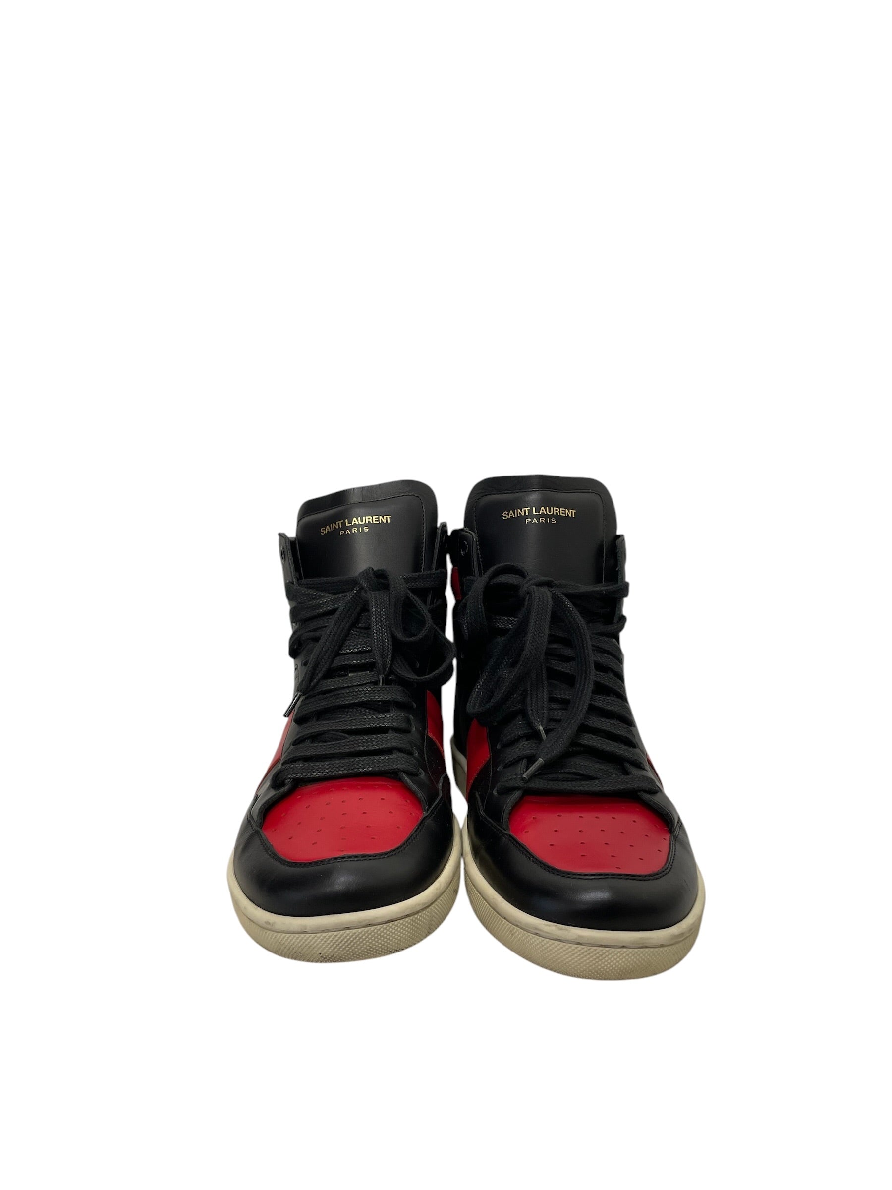 SAINT LAURENT/Hi-Sneakers/US 7/Cotton/BLK/Court Classic High Top BLK/RD view 2