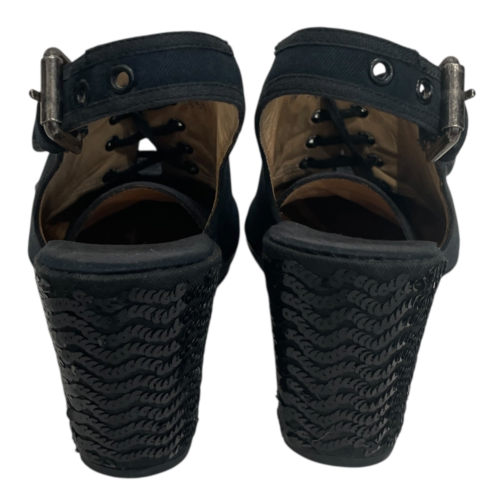 DRIES VAN NOTEN/Heels/EU 36/Cotton/BLK/SEQUIN HEEL/ LACE UP/BUCKLE view 3