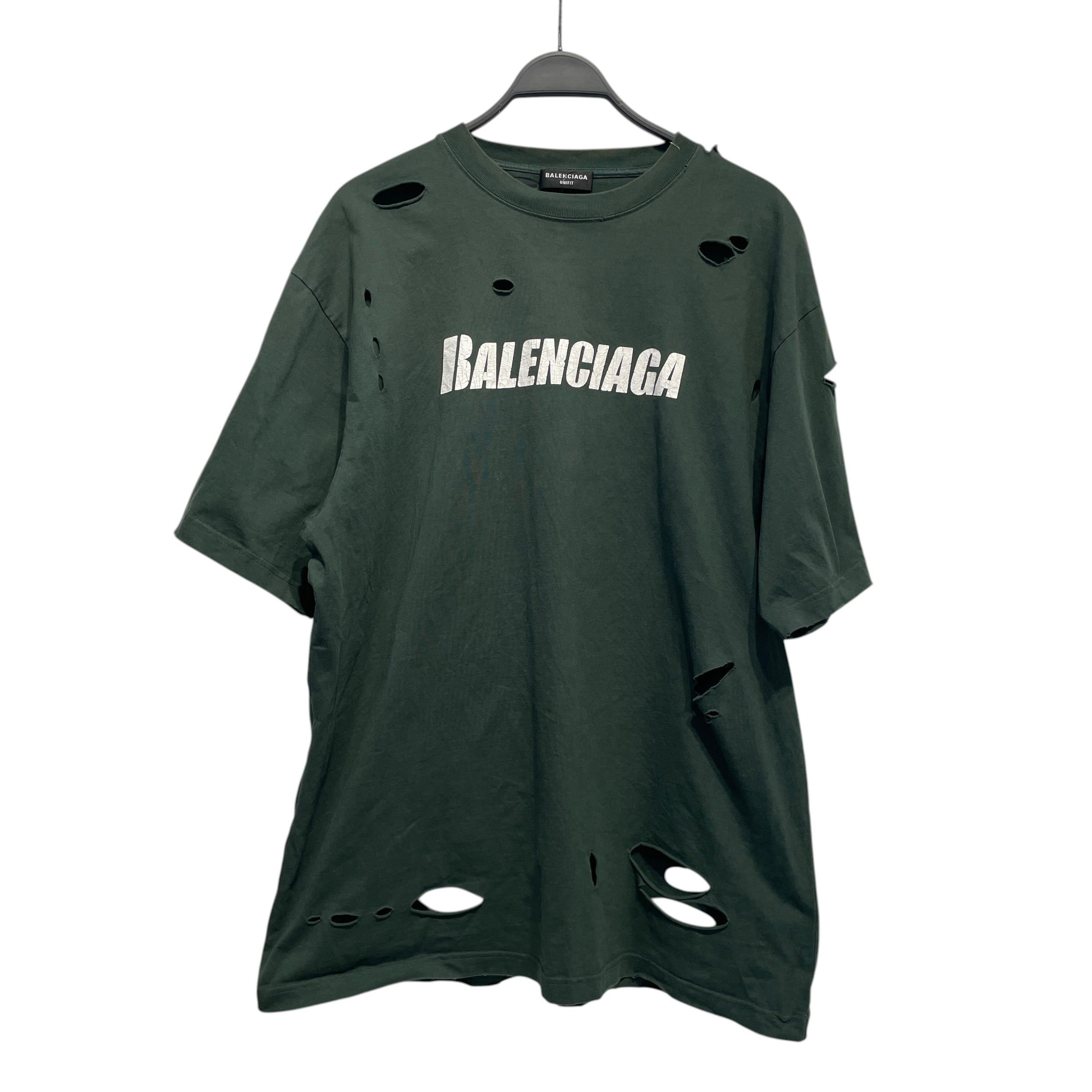 BALENCIAGA/T-Shirt/XS/Cotton/GRN/distressed w holes view 1