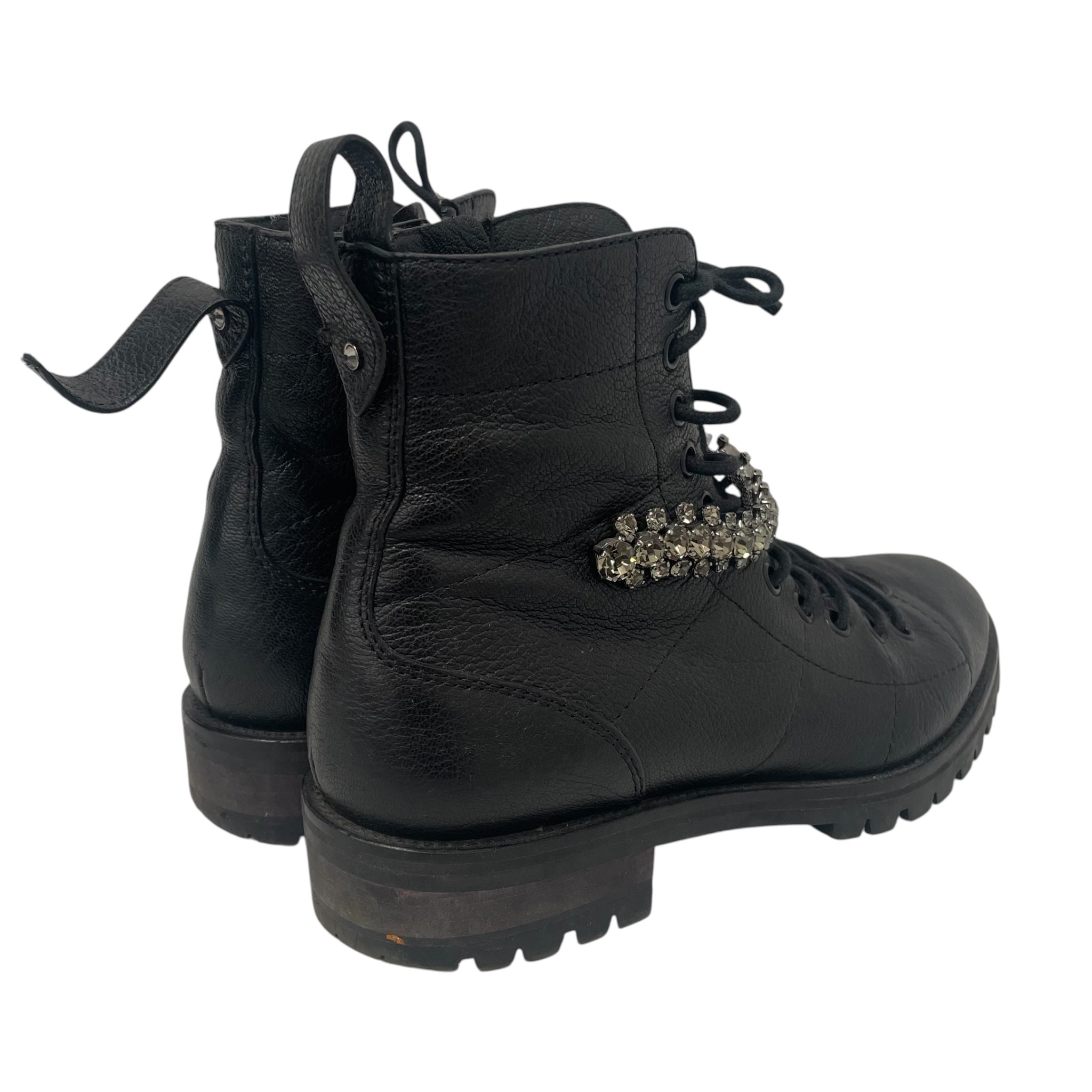 JIMMY CHOO/Lace Up Boots/US 7/Leather/BLK/COMBAT BOOT RHINESTONE STRAP view 2