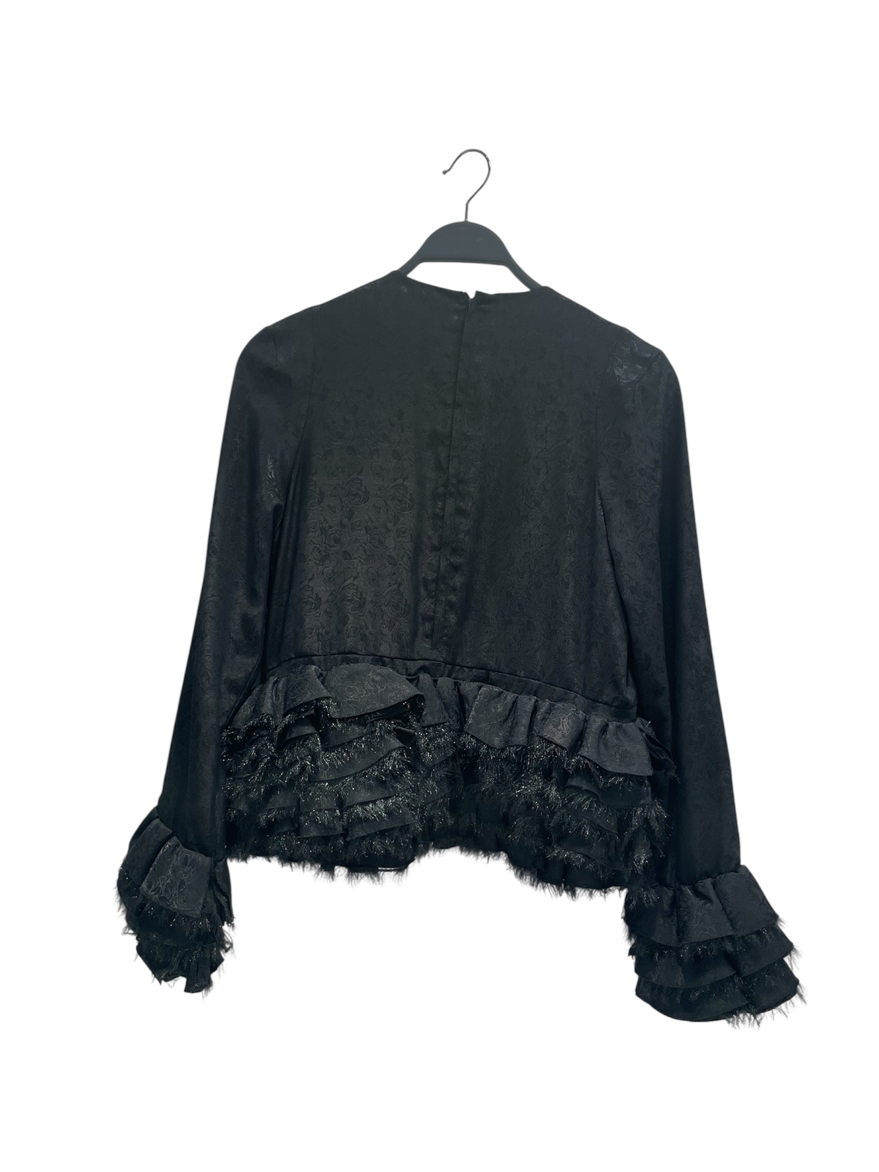 COMME des GARCONS/LS Blouse/M/BLK/ROSEPRINT WITH RUFFLES view 2