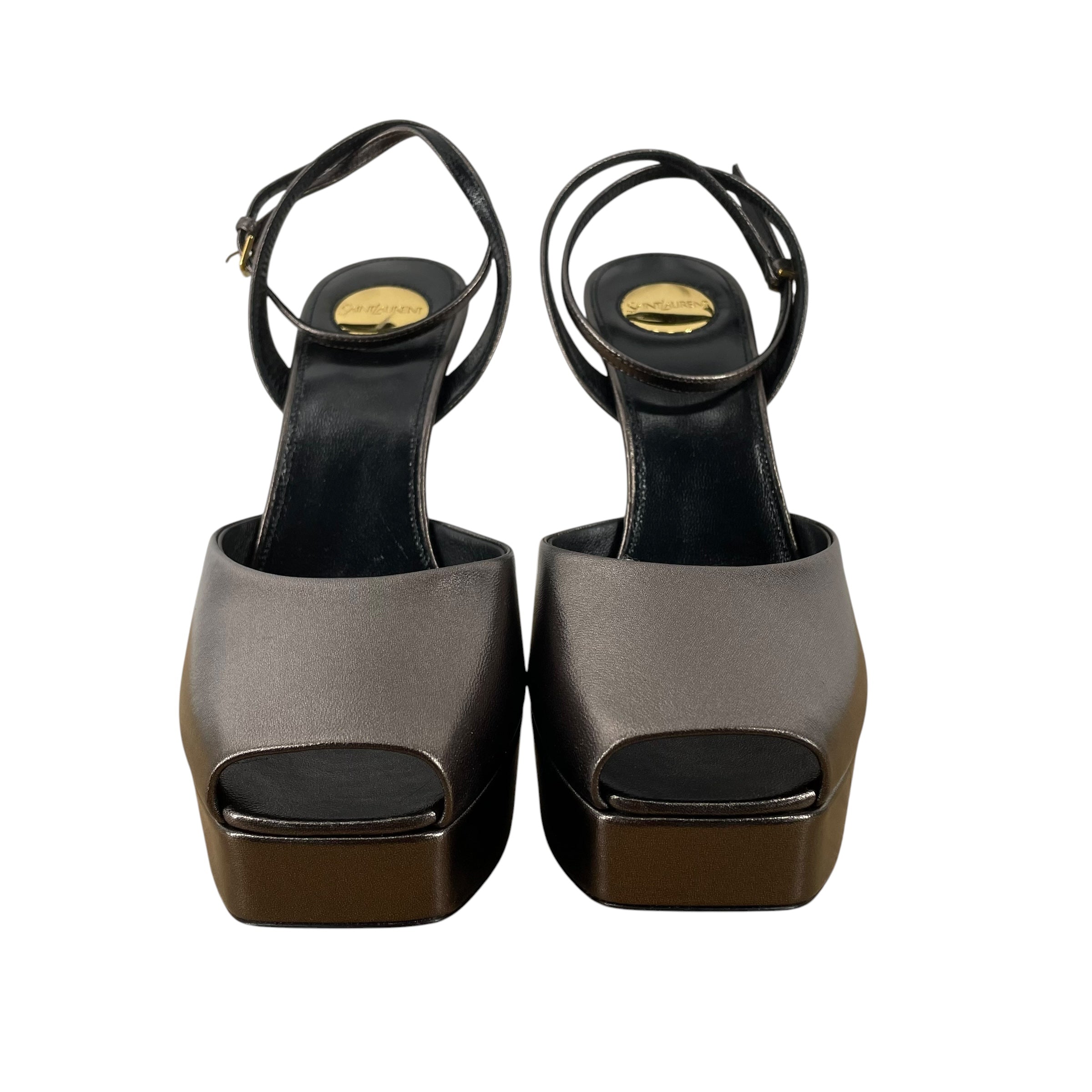 SAINT LAURENT/Heels/EU 38/Leather/GRY/Open-Toe/PEEP TOE ANKLE STRAP view 3