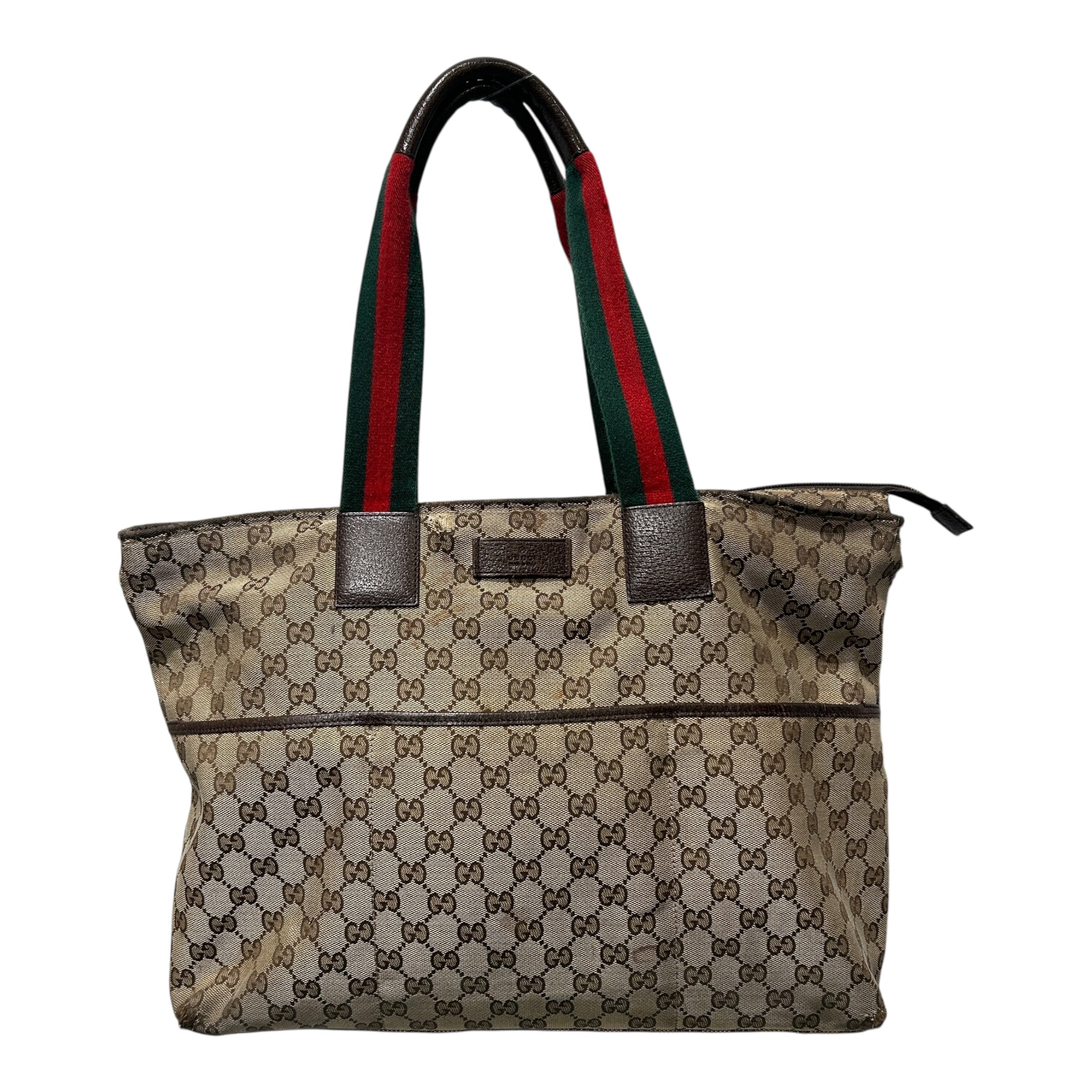 GUCCI/Tote Bag/Monogram/BRW/TOTE BAG RED/GRN HANDLES view 1