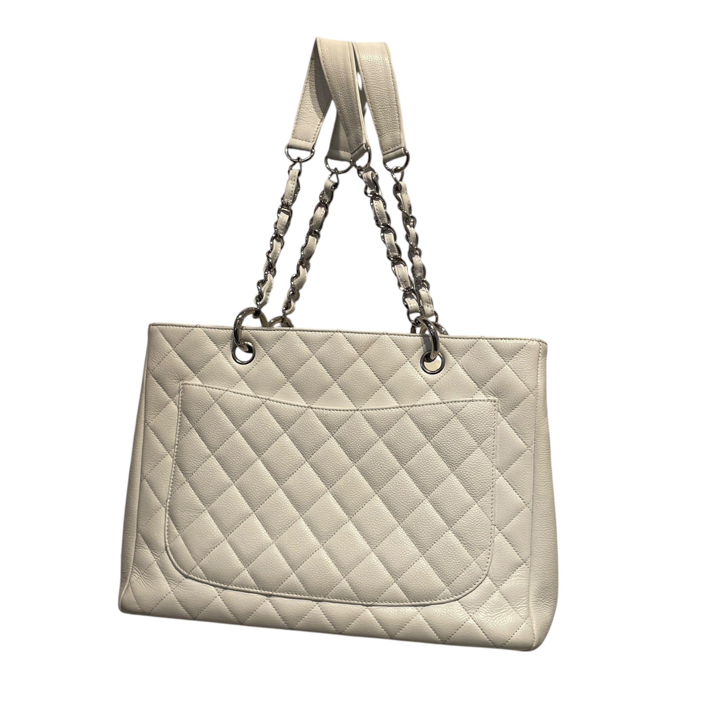 CHANEL/Tote Bag/Leather/WHT/Gran shopping tote view 2