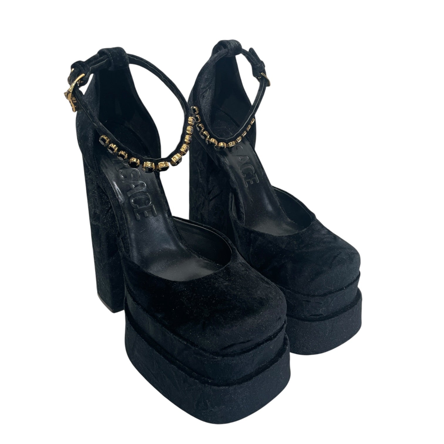 VERSACE/Heels/EU 39/Leather/BLK/VELVET PLATFORM JEWEL PUMPS view 1