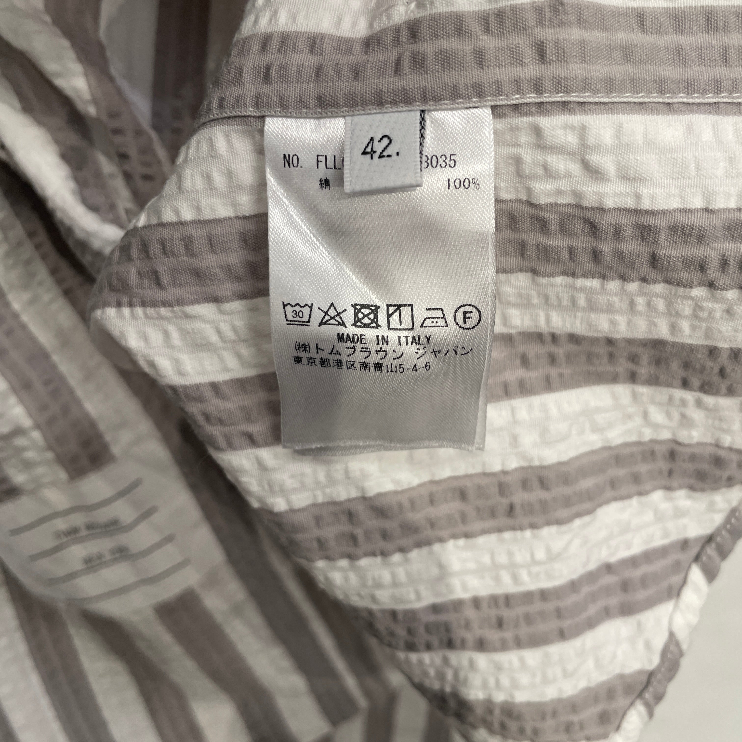 THOM BROWNE. NEW YORK/SS Shirt/42/Cotton/GRY/Stripe/TEXTURED BUTTON UP view 4