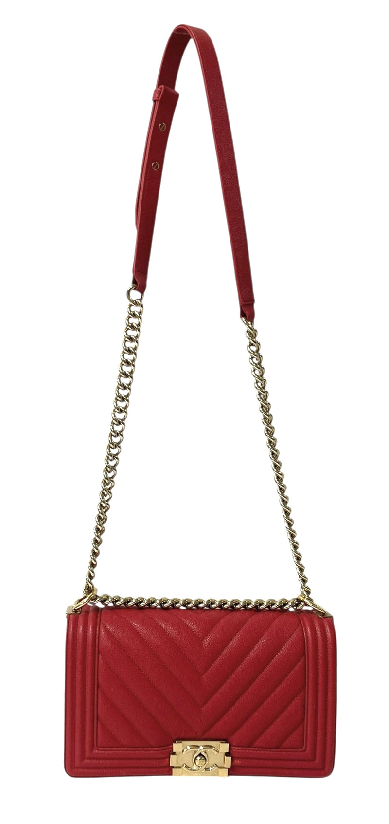 CHANEL/Hand Bag/Leather/RED/CHEVRON 30383448