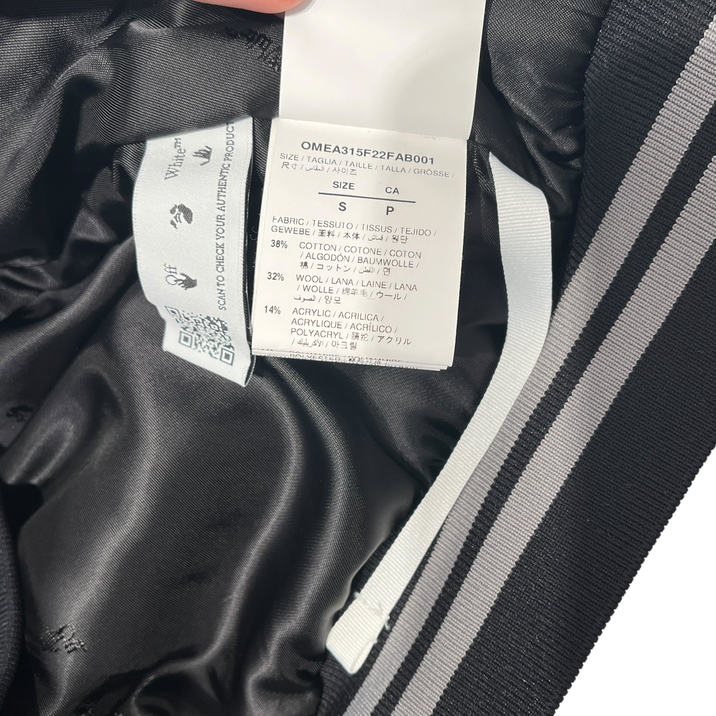 OFF-WHITE/Baseball Jkt/S/Wool/BLK/lines on arms view 6